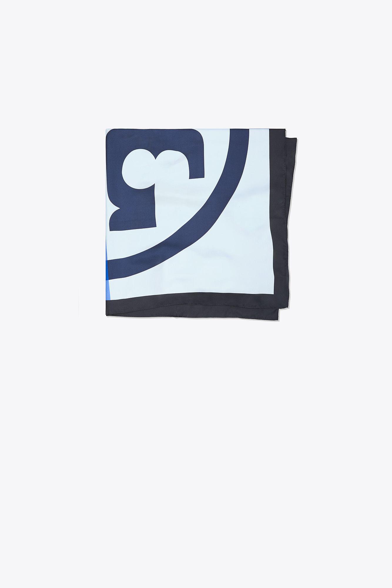 Tory Burch Color-block Logo Silk Square Scarf in Blue | Lyst