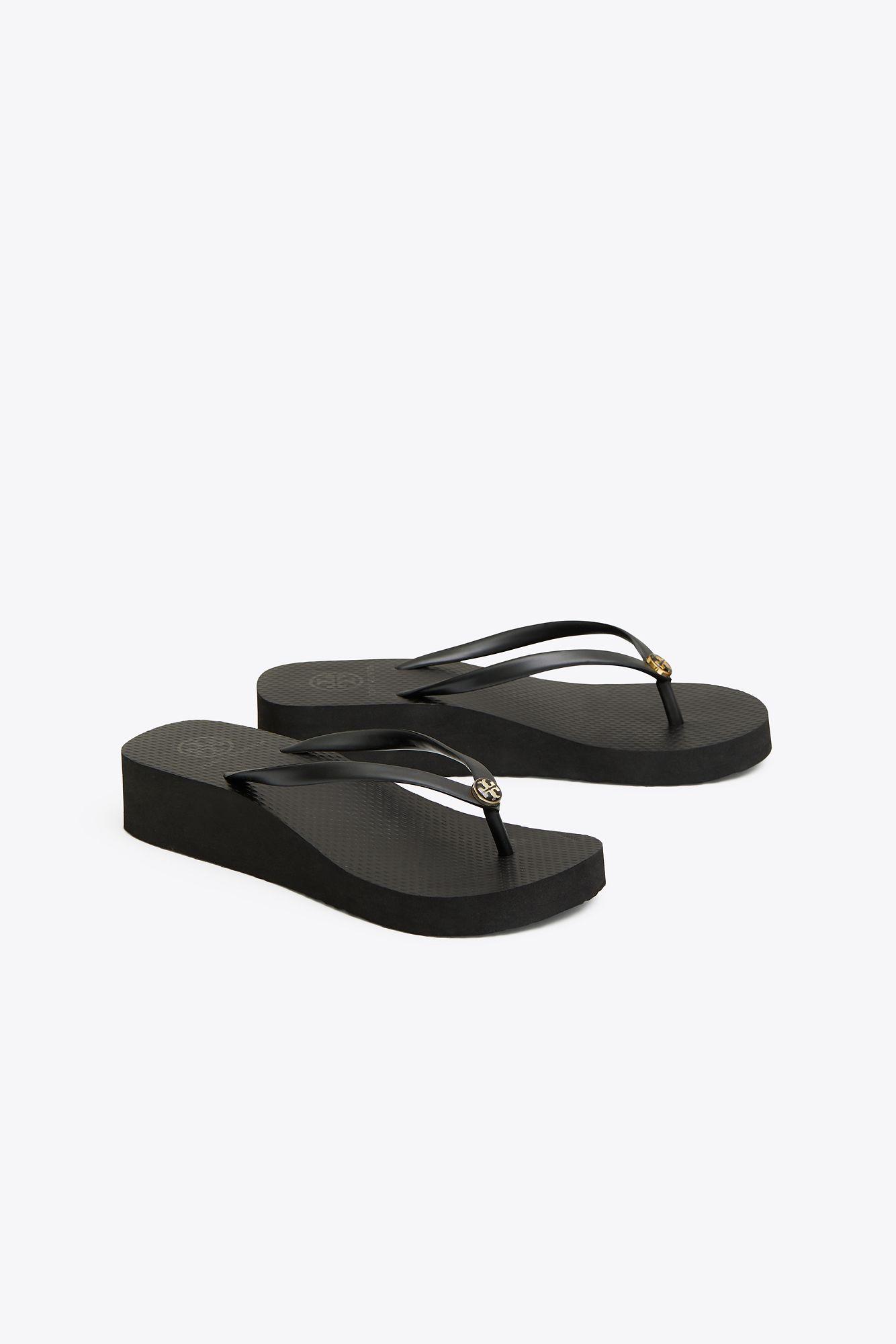 Tory Burch Rubber Carved Wedge Flip-flop in Black/Black (Black) - Lyst