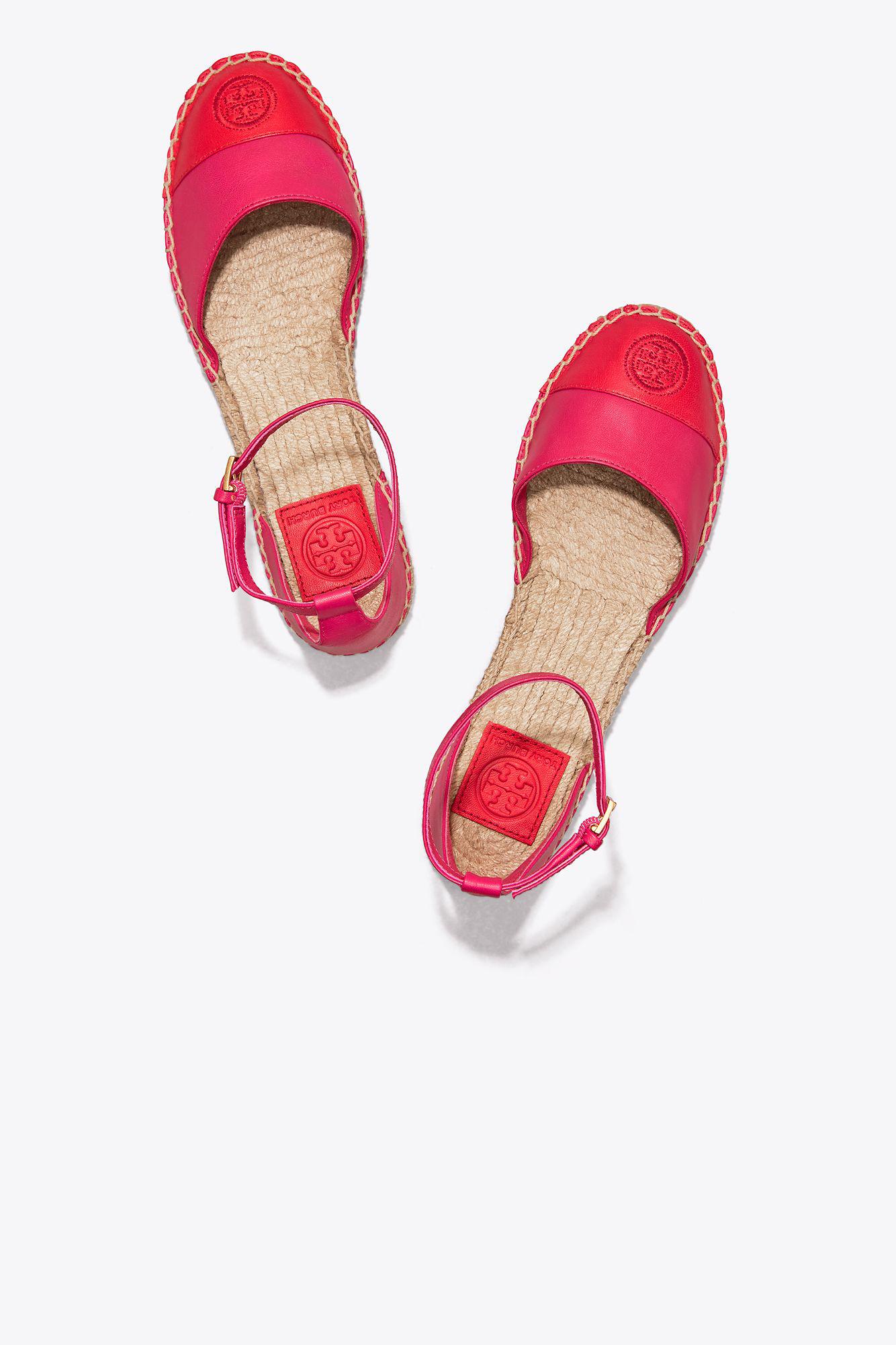 Tory Burch Color-block Leather Ankle-strap Espadrille in Red - Lyst