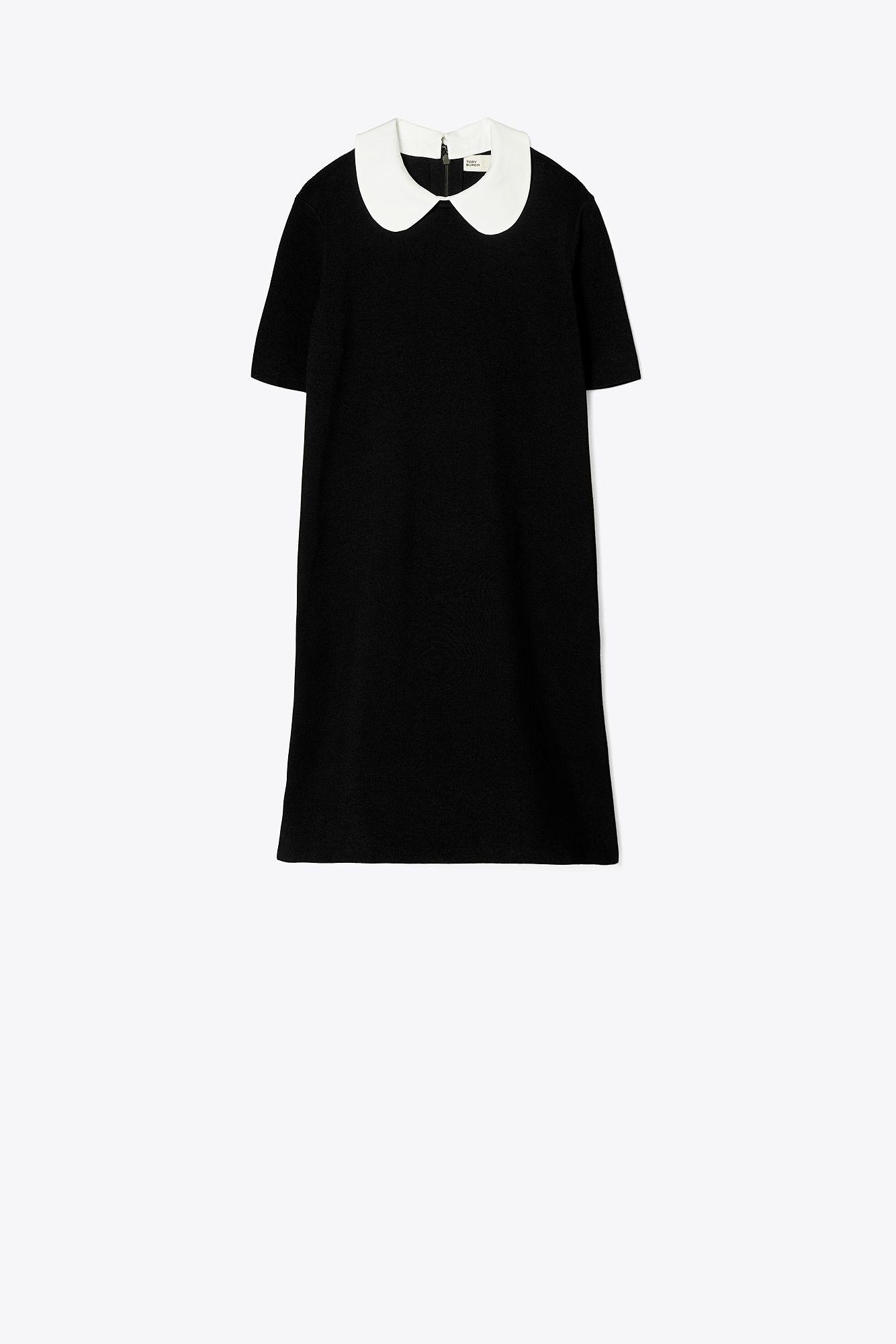 Tory Burch Poplin Collar Sweater Dress in Black | Lyst
