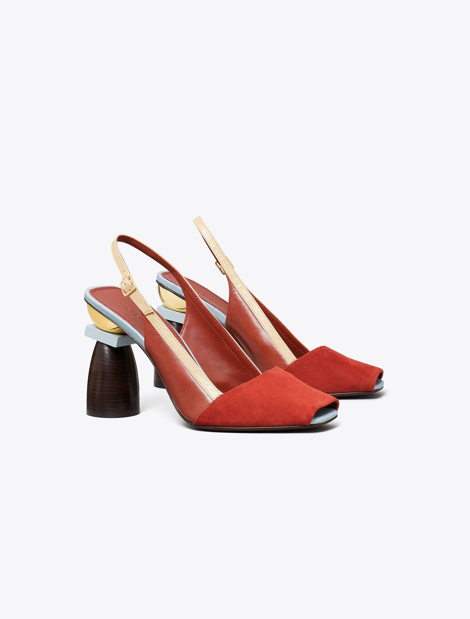Tory Burch Marquetry Block Heel in Red | Lyst