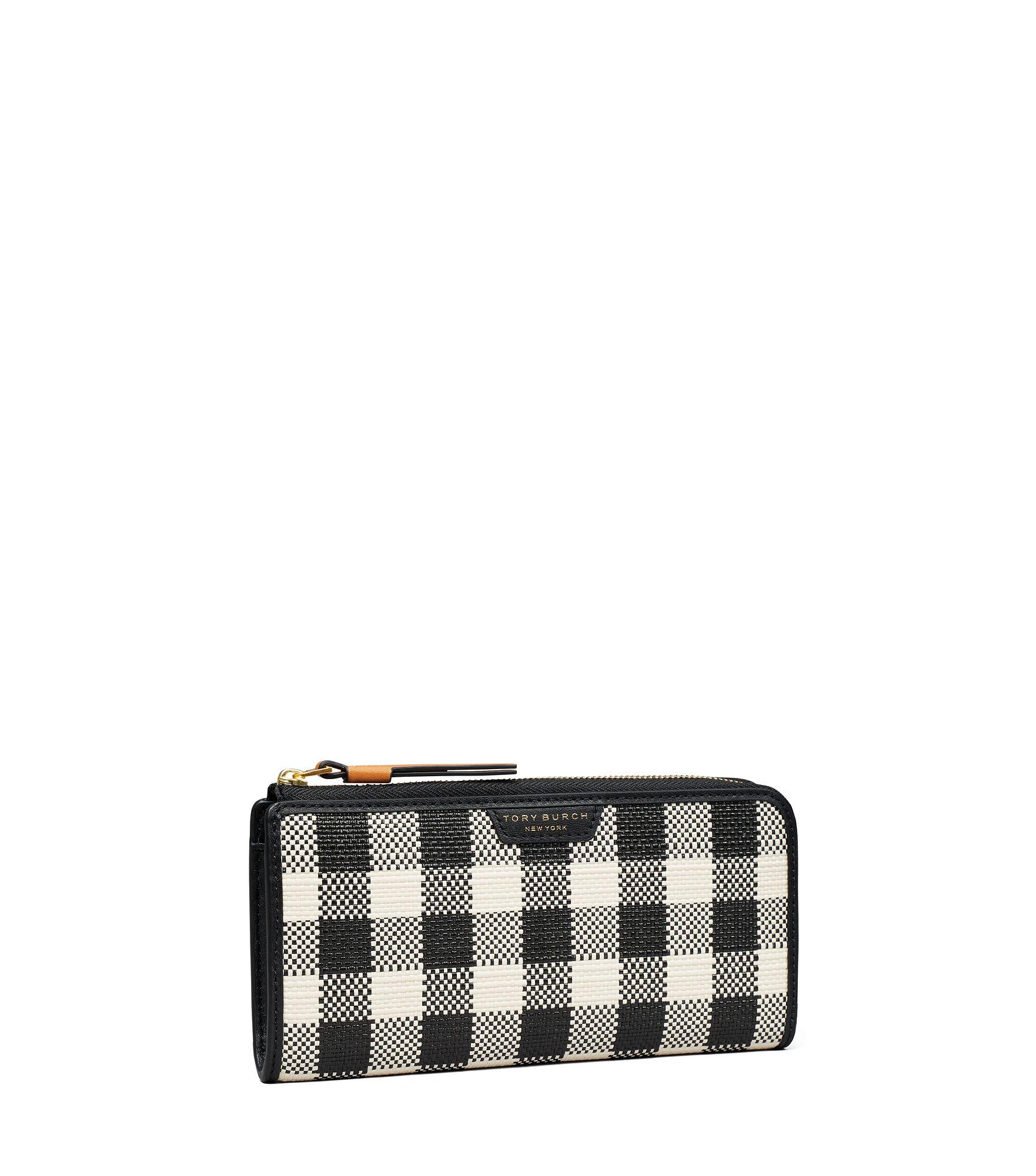 Tory Burch Perry Gingham Zip Continental Wallet in Black | Lyst