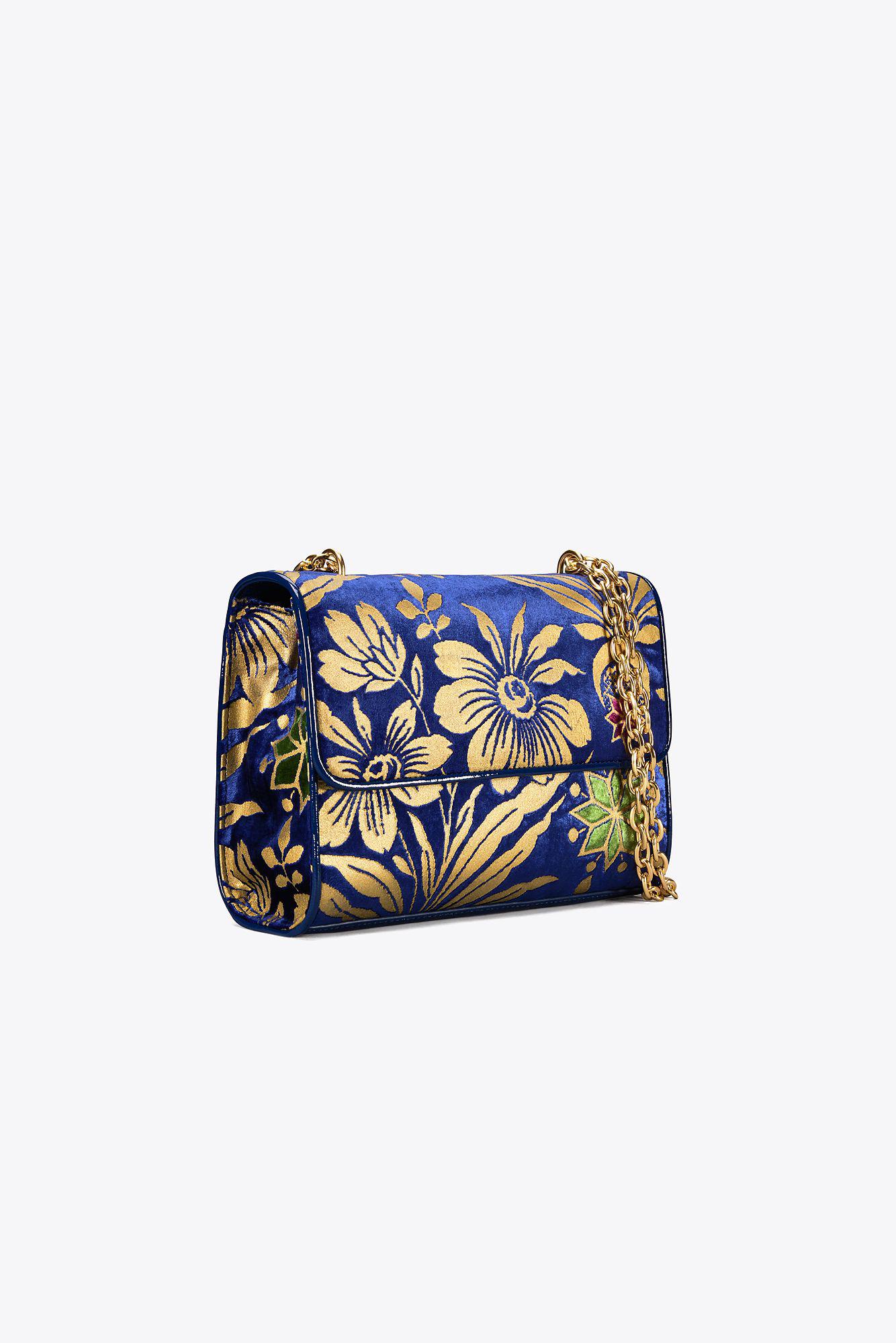Tory Burch Velvet Fleming Floral Convertible Shoulder Bag in Blue Lyst