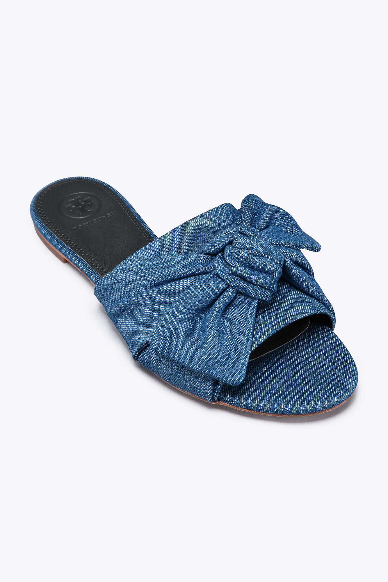 Bill Blass- Cotton- Blue Denim Bow Slide