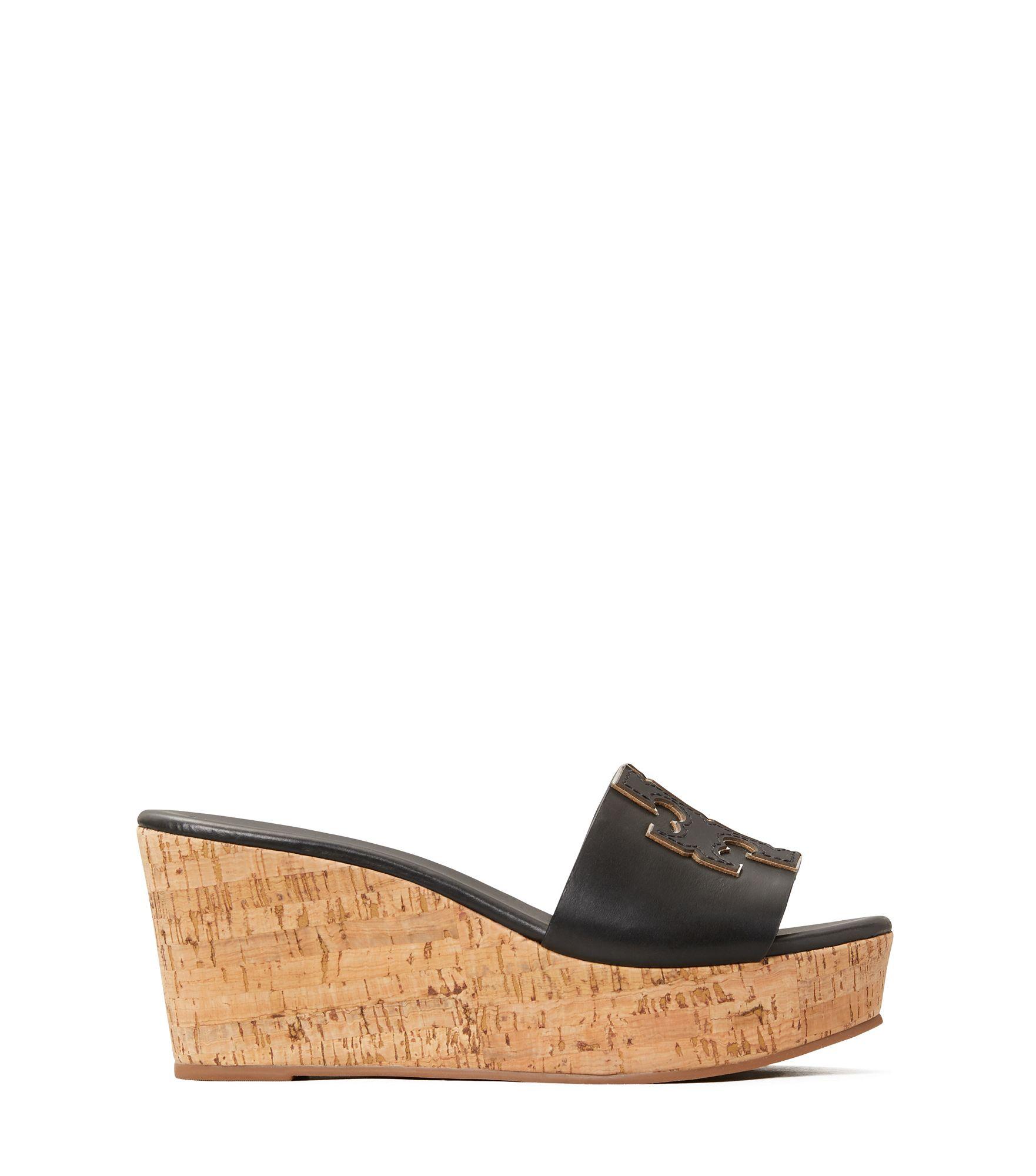 Tory Burch Leather Ines Wedges Slide in Black - Lyst