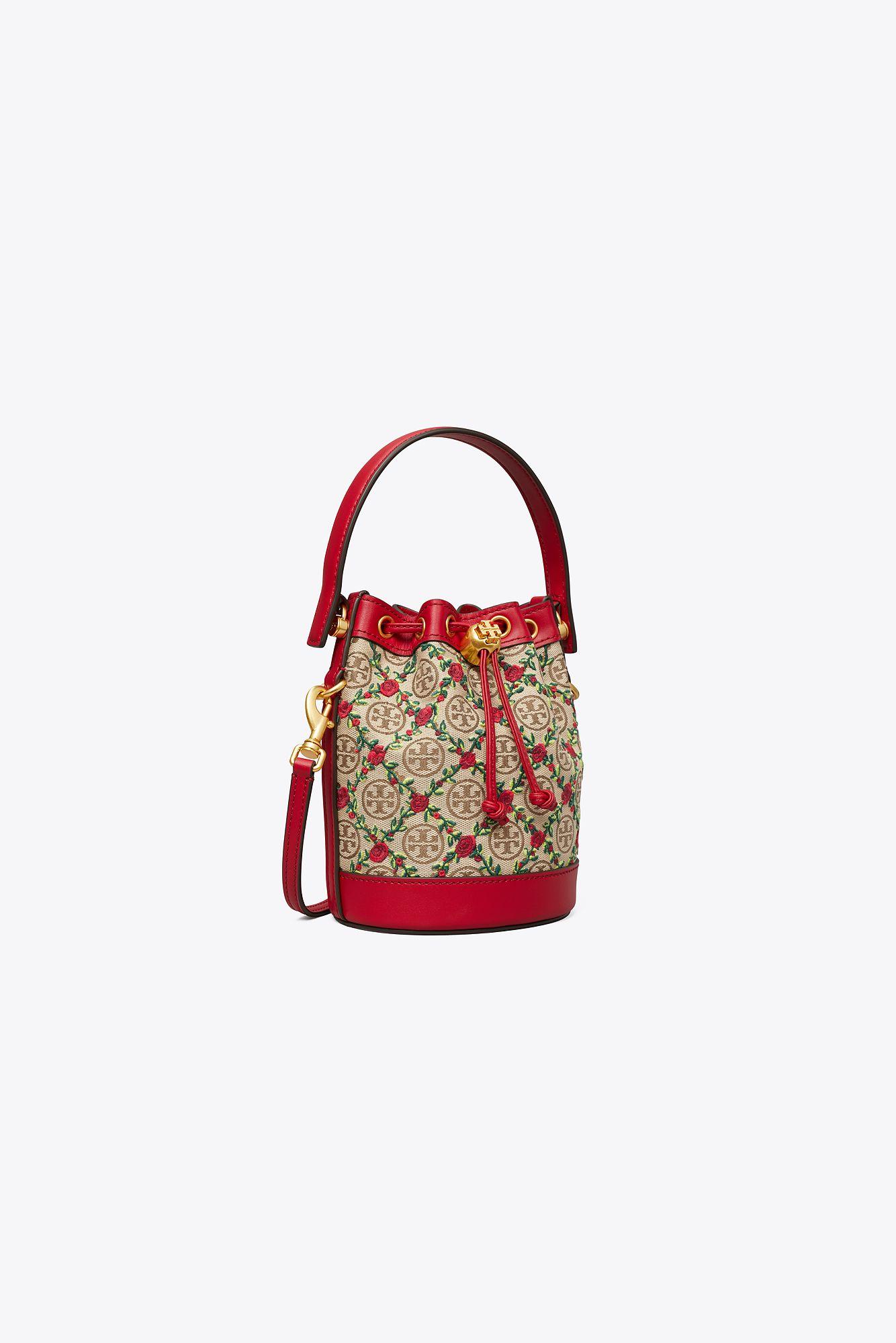 Tory Burch T monogram Embroidered Jacquard Barrel Bag