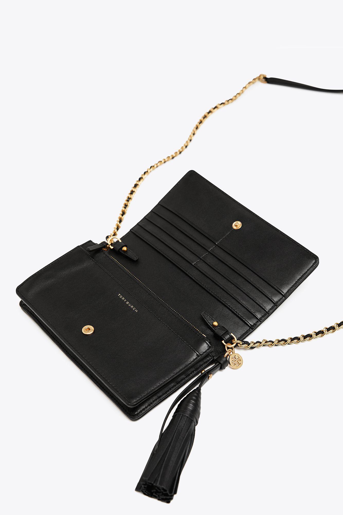 Tory Burch Leather Fleming Flat Wallet Crossbody in Black Lyst