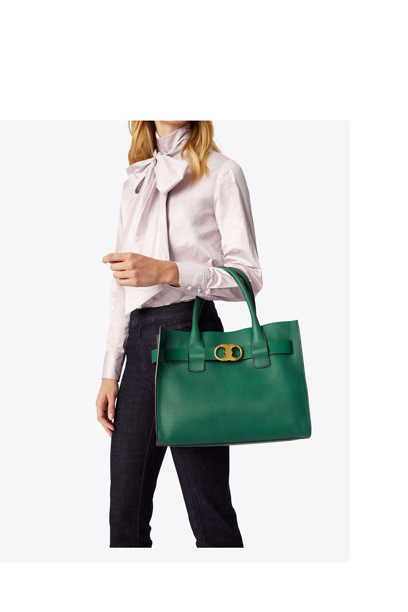Leather tote Tory Burch Green in Leather - 34918511