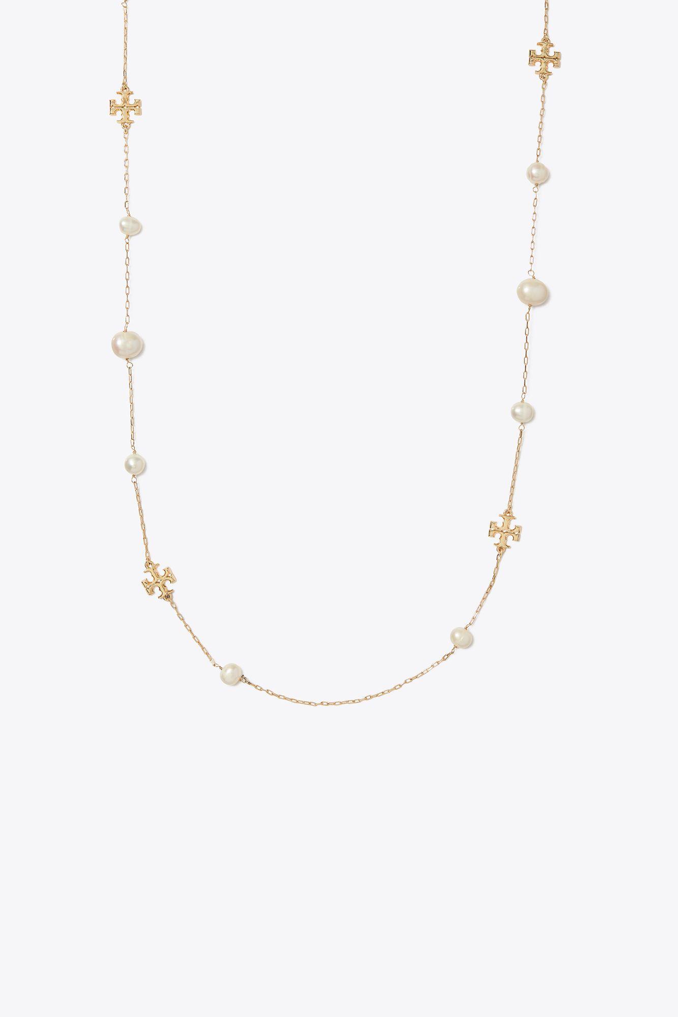 Tory Burch Kira Pearl Long Necklace in White | Lyst