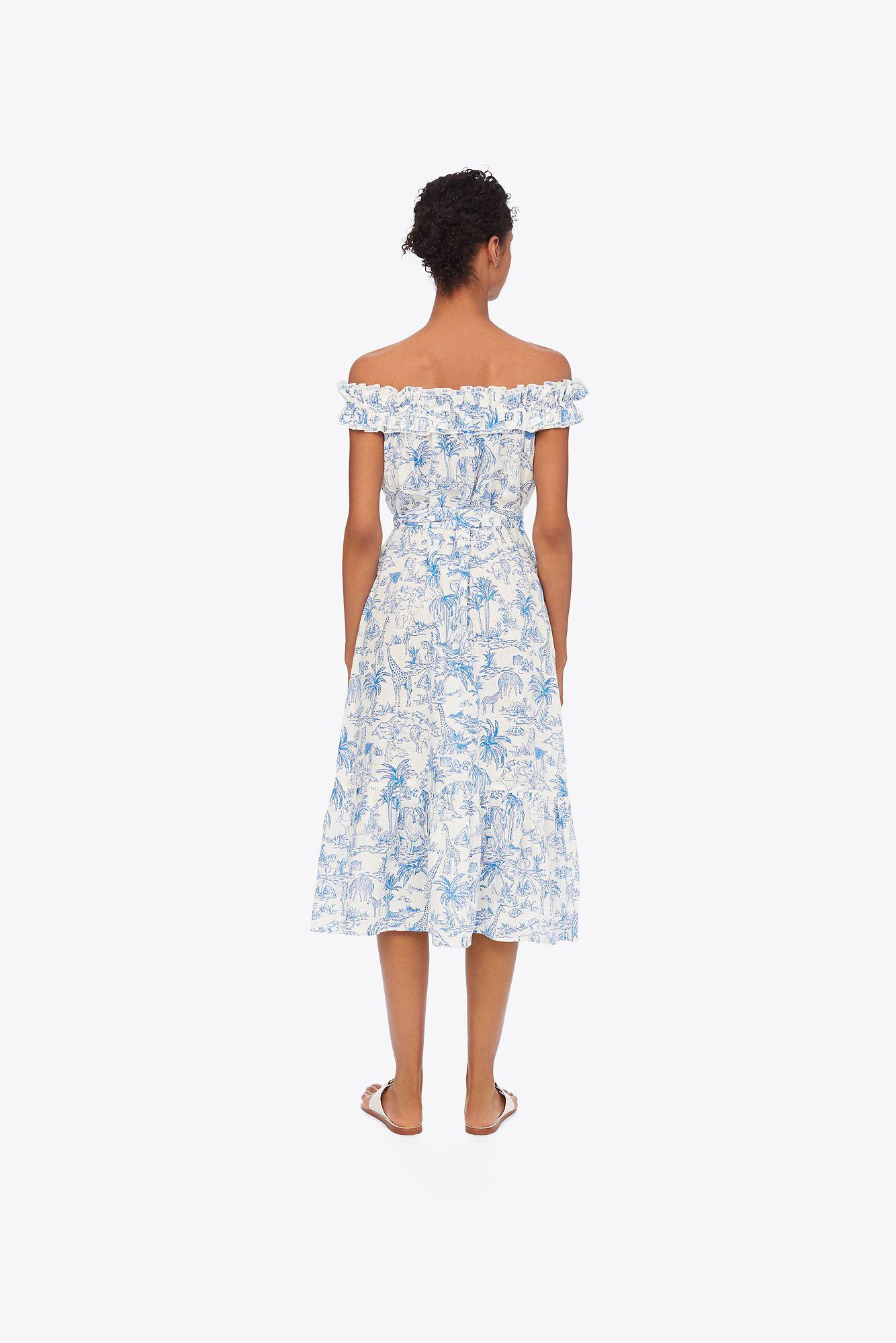 tory burch linen ruffle dress