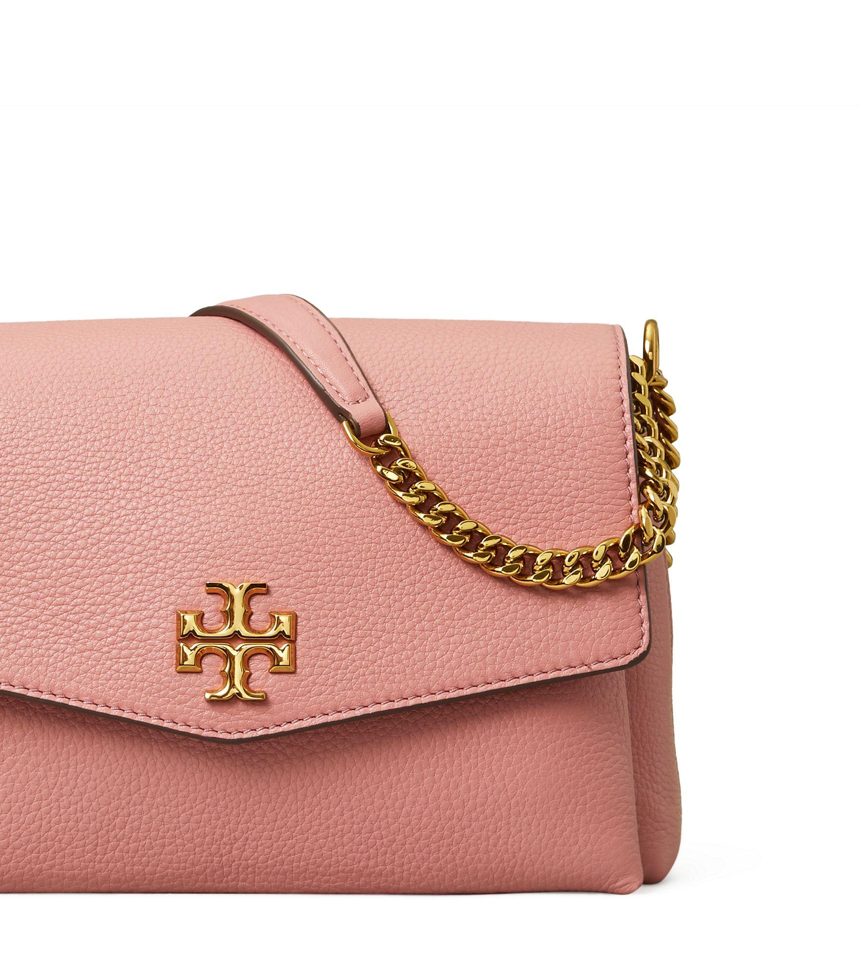 Tory Burch Leather Kira Pebbled Small Convertible Shoulder Bag in Pink
