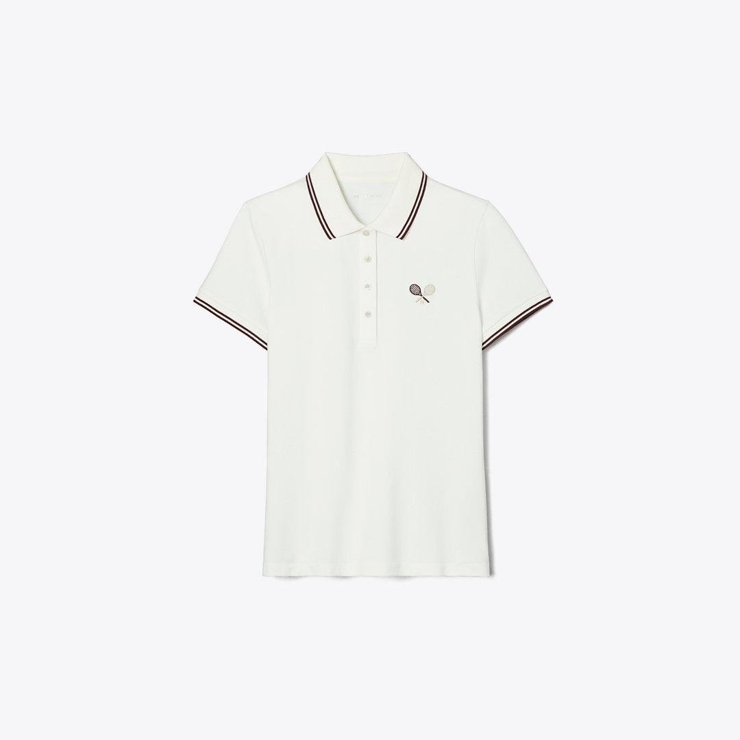 TORY BURCH パフォーマンス ポロシャツ 半袖 スノーホワイト パフォーマンス ピケ ポロシャツ: レディース トップス | Tory