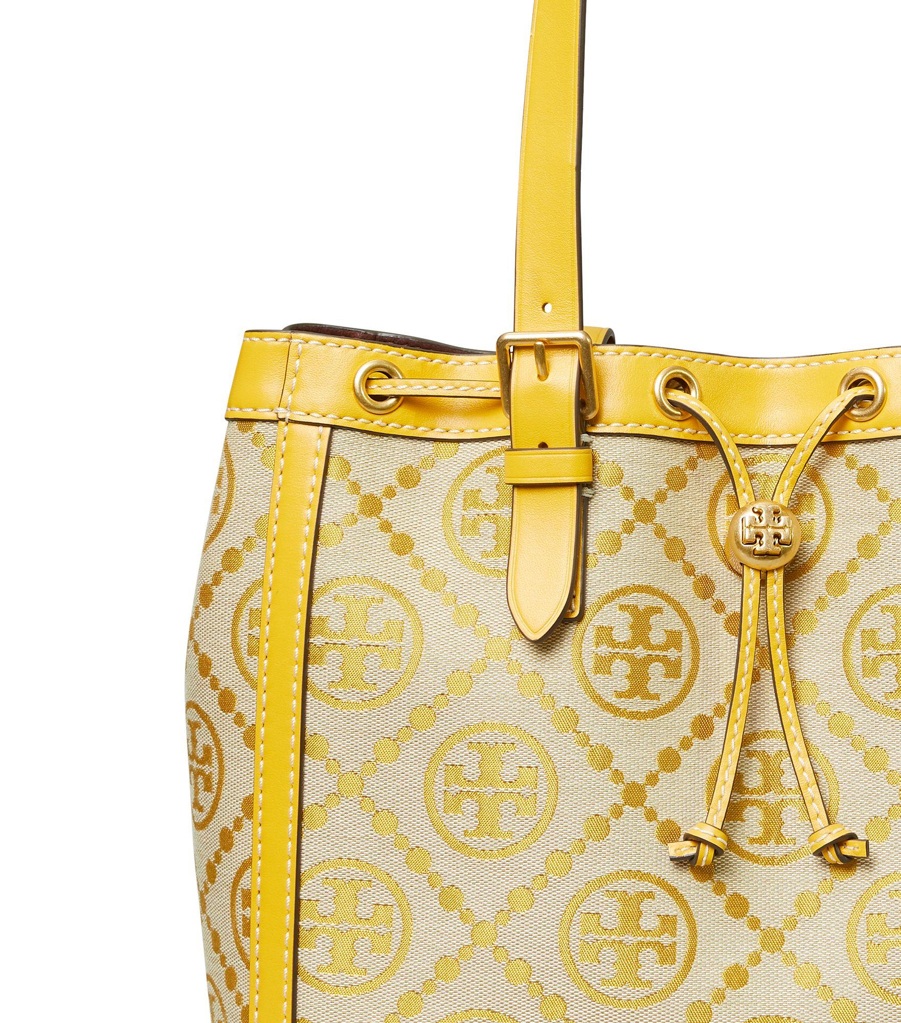 Tory Burch Leather T Monogram Jacquard Small Tote Bag in Yellow - Lyst