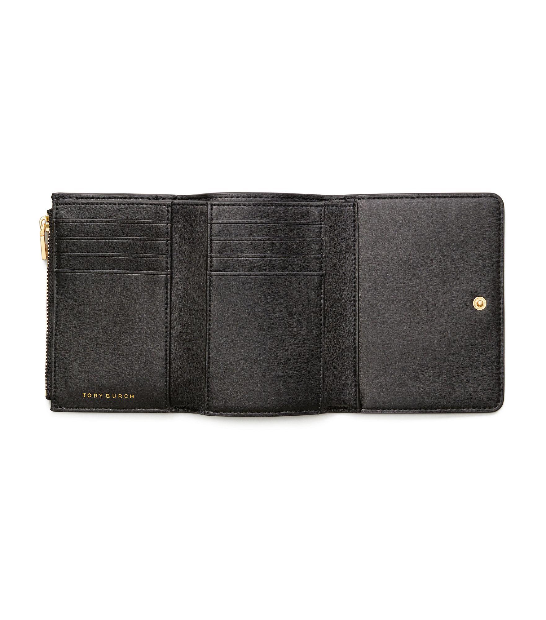Tory Burch Leather Miller Medium Flap Wallet in Black/Gold (Black 