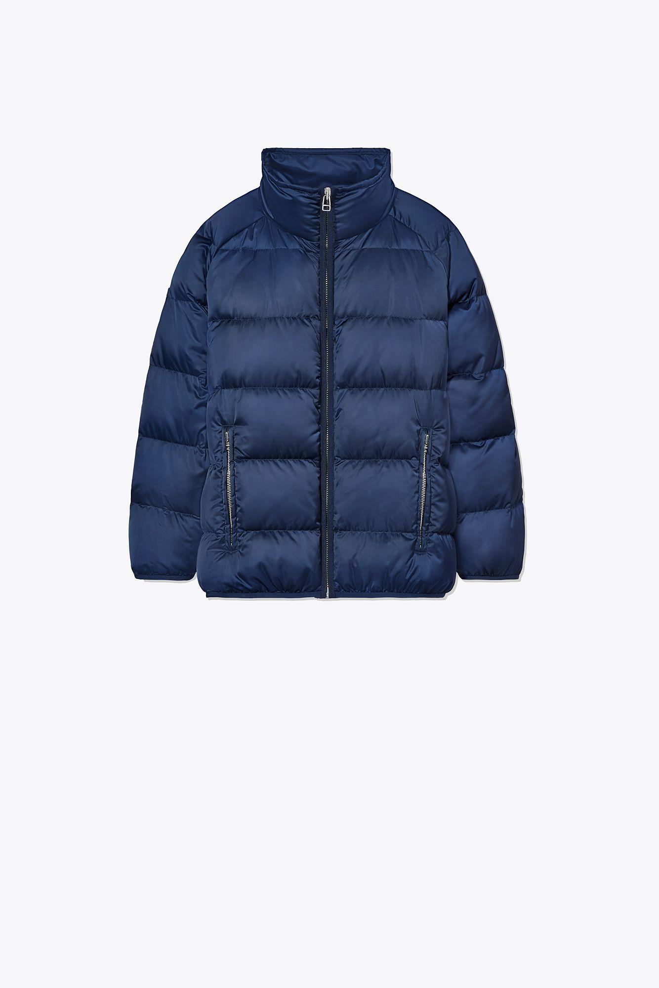 Tory Sport Performance Satin Down Jacket in Blue | Lyst