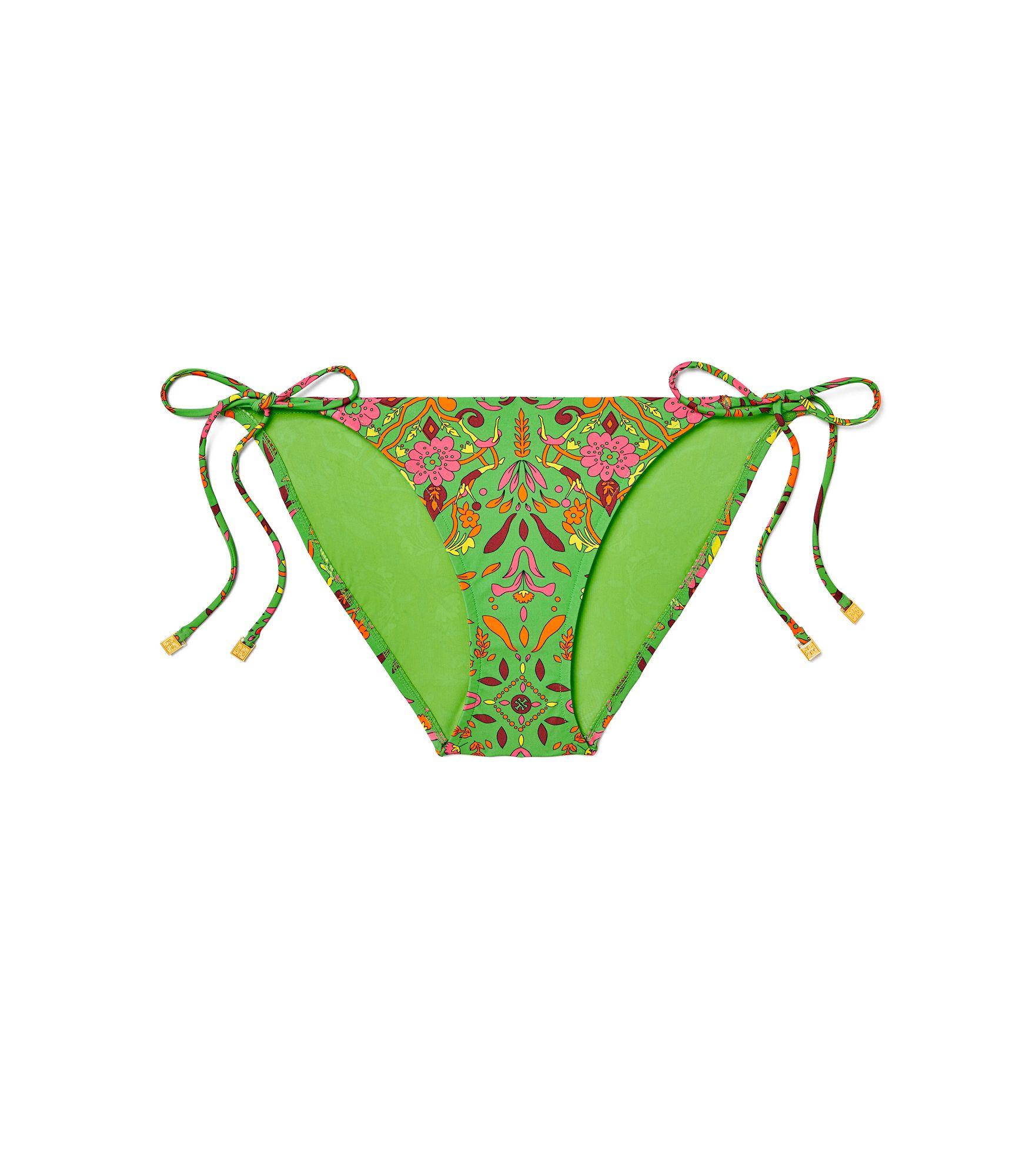 Tory Burch Printed String Bikini Bottom in Green | Lyst