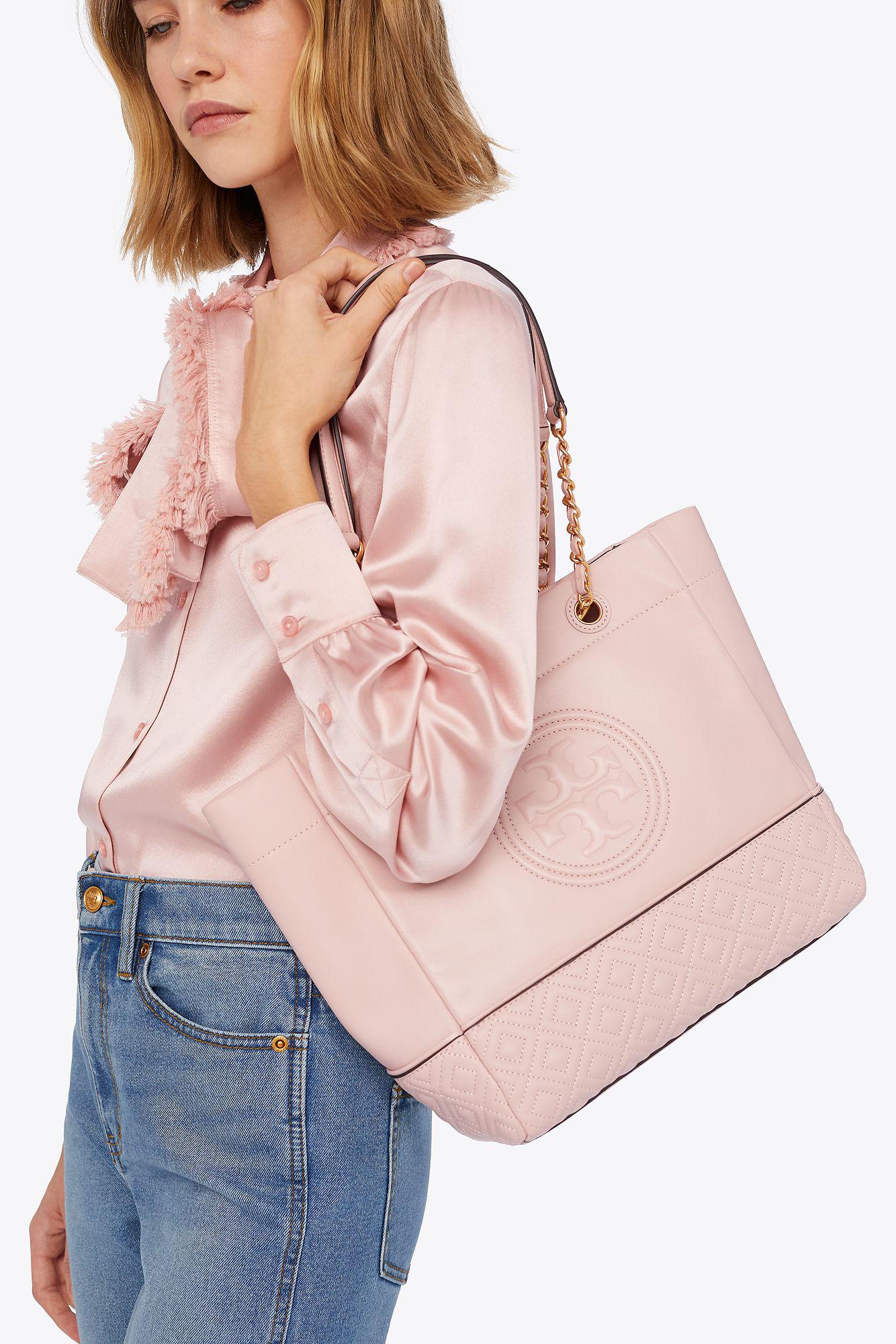 tory burch fleming tote shell pink