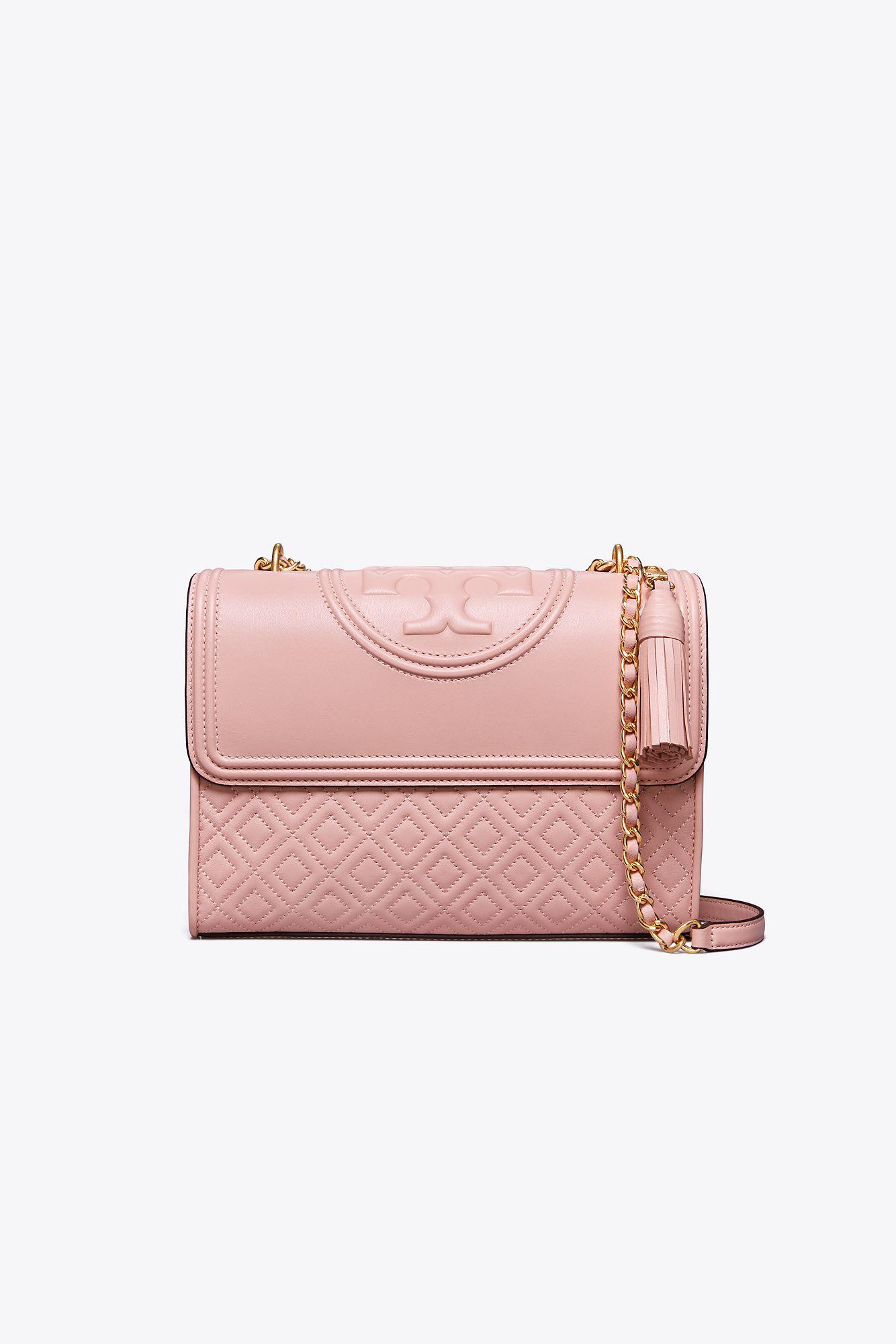 Tory Burch Leather Fleming Convertible Shoulder Bag in Shell Pink (Pink
