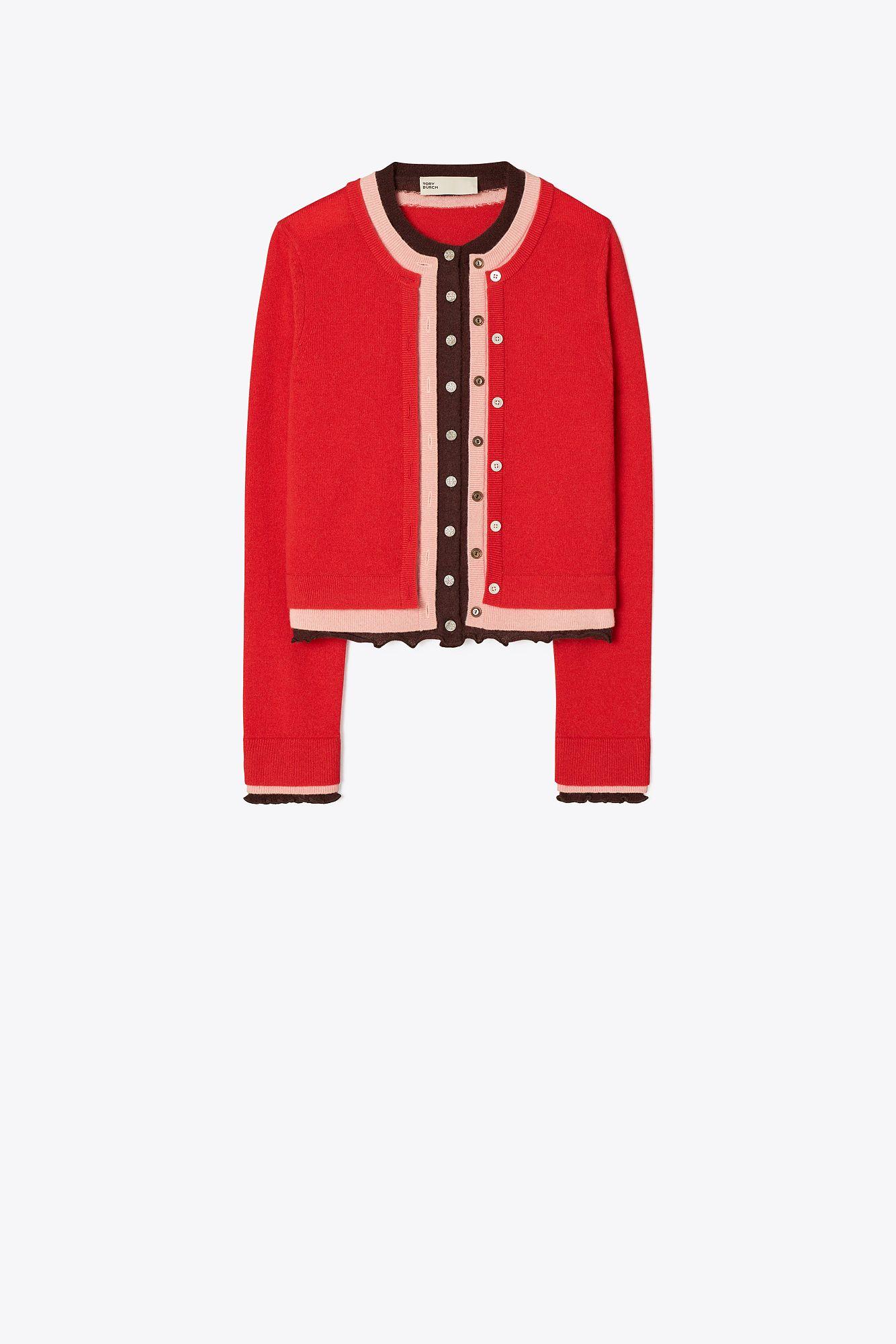Tory Burch Triple Layer Cashmere Cardigan in Red | Lyst