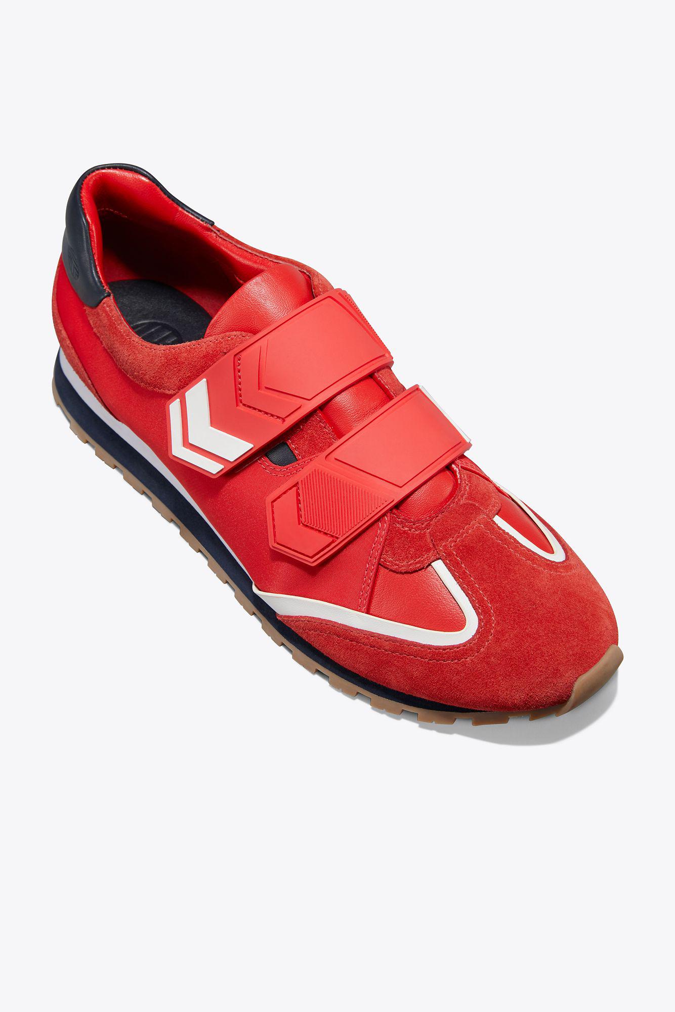 Tory Sport Leather Chevron Trainers in Red - Lyst