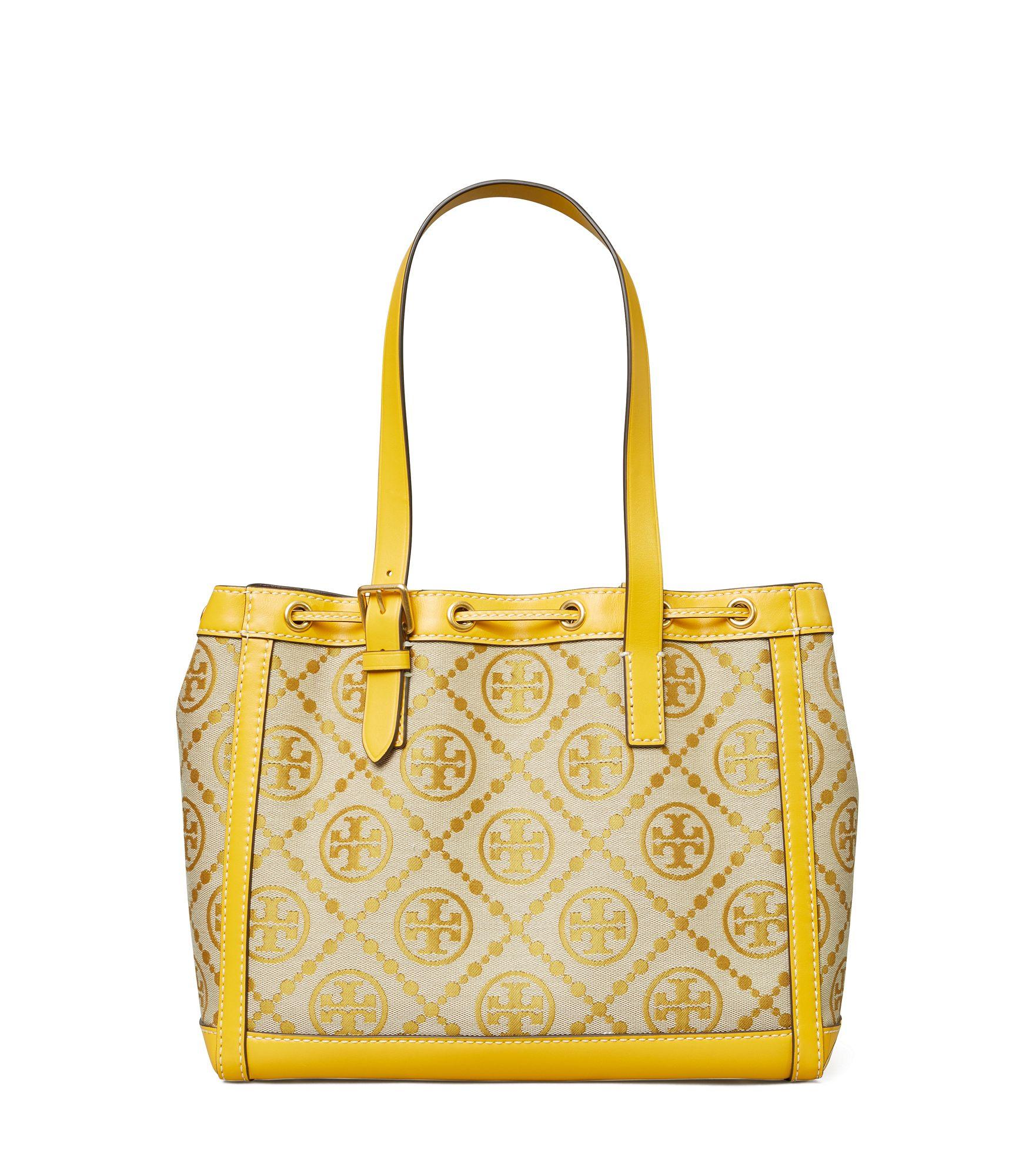 Tory Burch Leather T Monogram Jacquard Small Tote Bag in Yellow Lyst