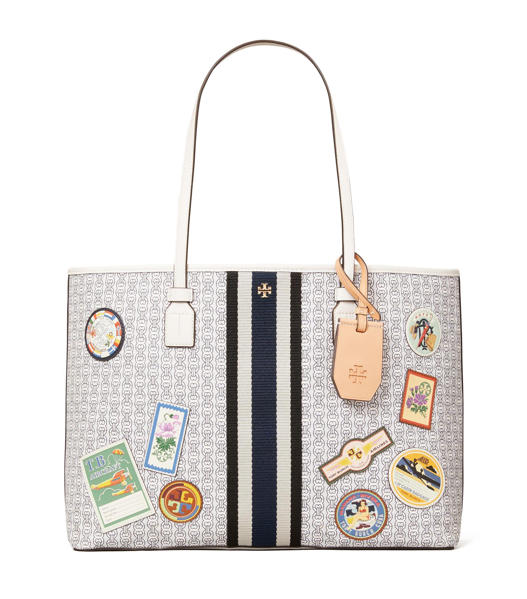 Tory Burch Gemini Link Canvas Patches Tote in White,Grey,Black (White) |  Lyst