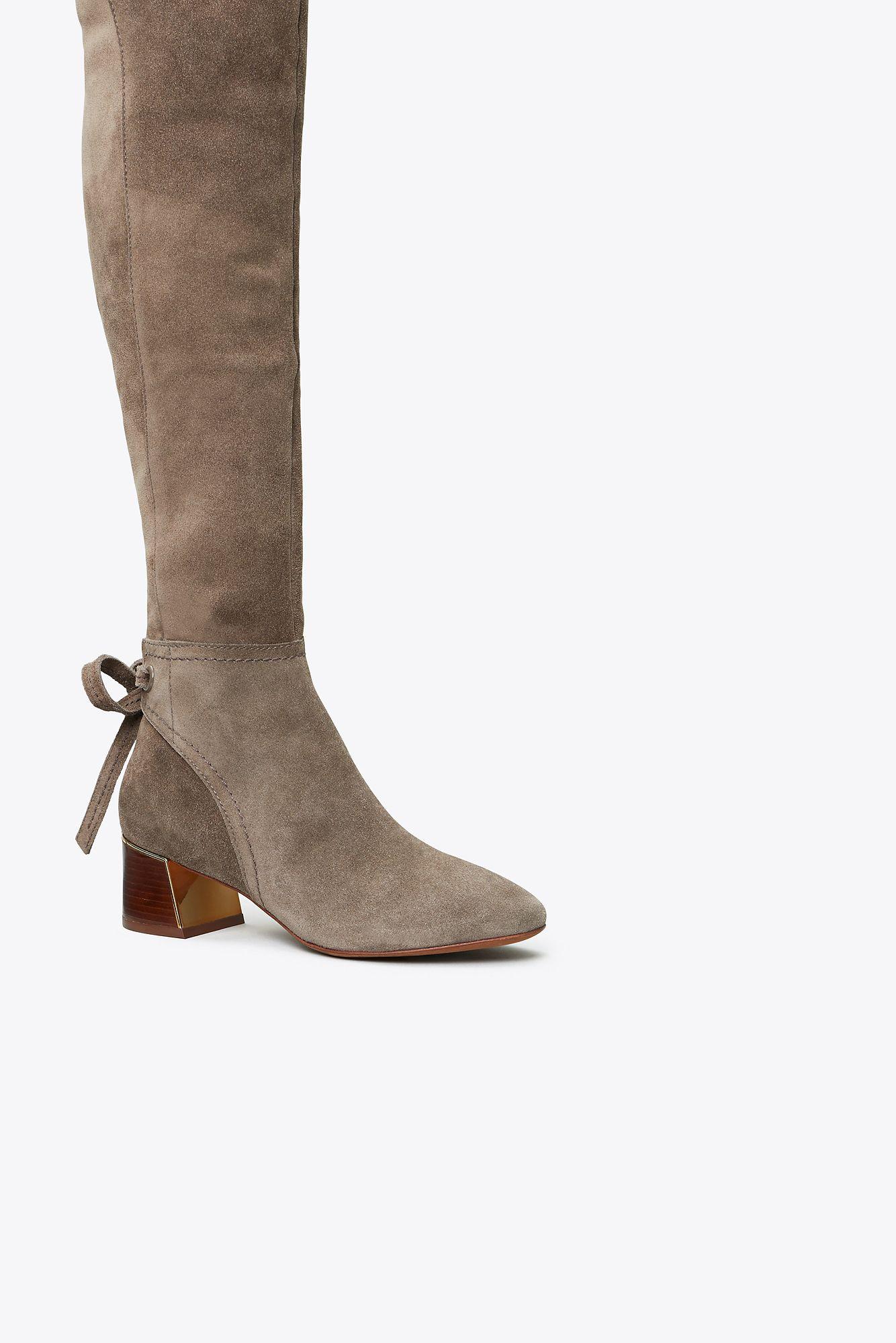 Tory Burch Suede Gigi Over-the-knee Ankle-tie Boot in Brown - Lyst