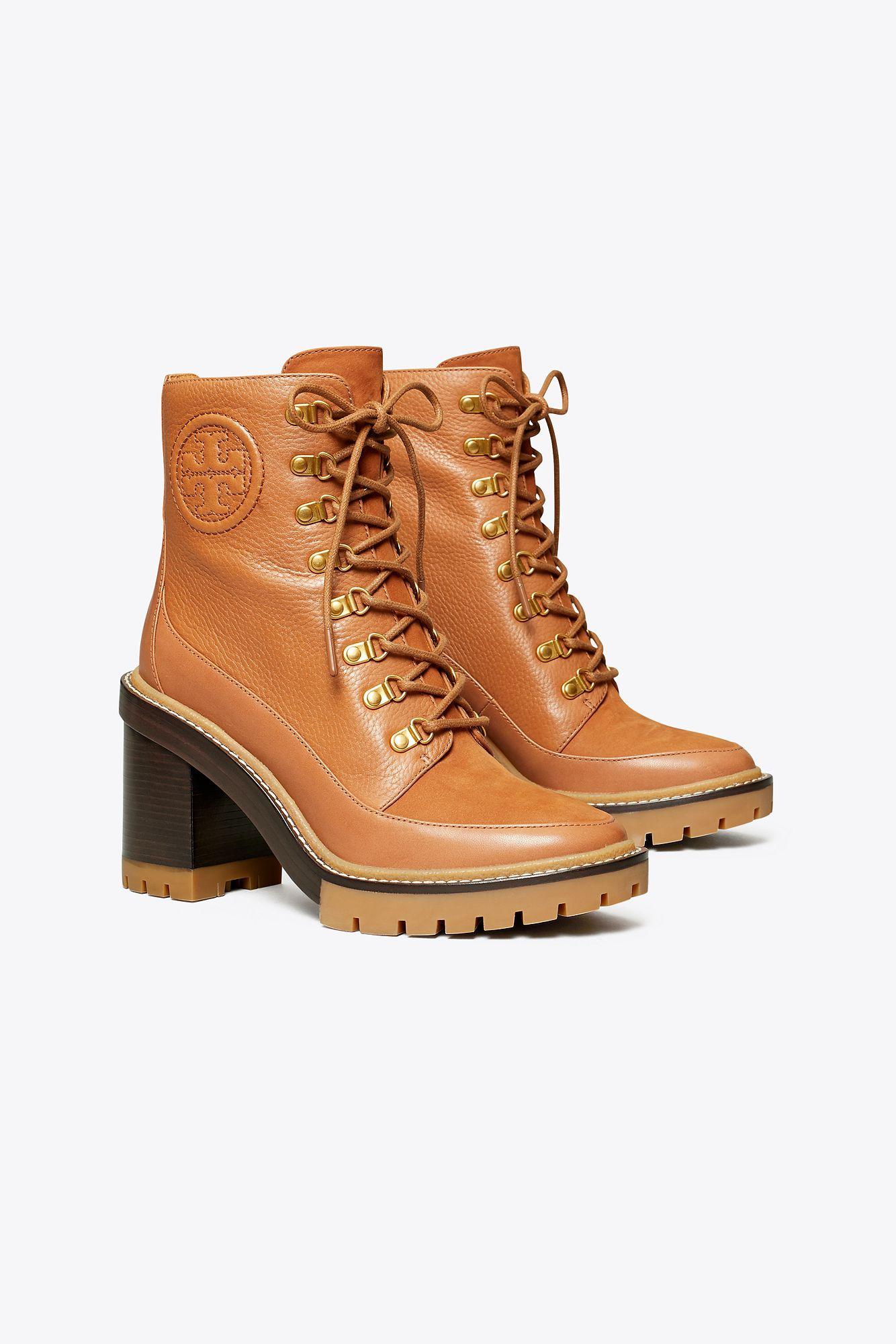 Tory Burch Miller Mixed-materials Lug Sole Boot in Brown | Lyst
