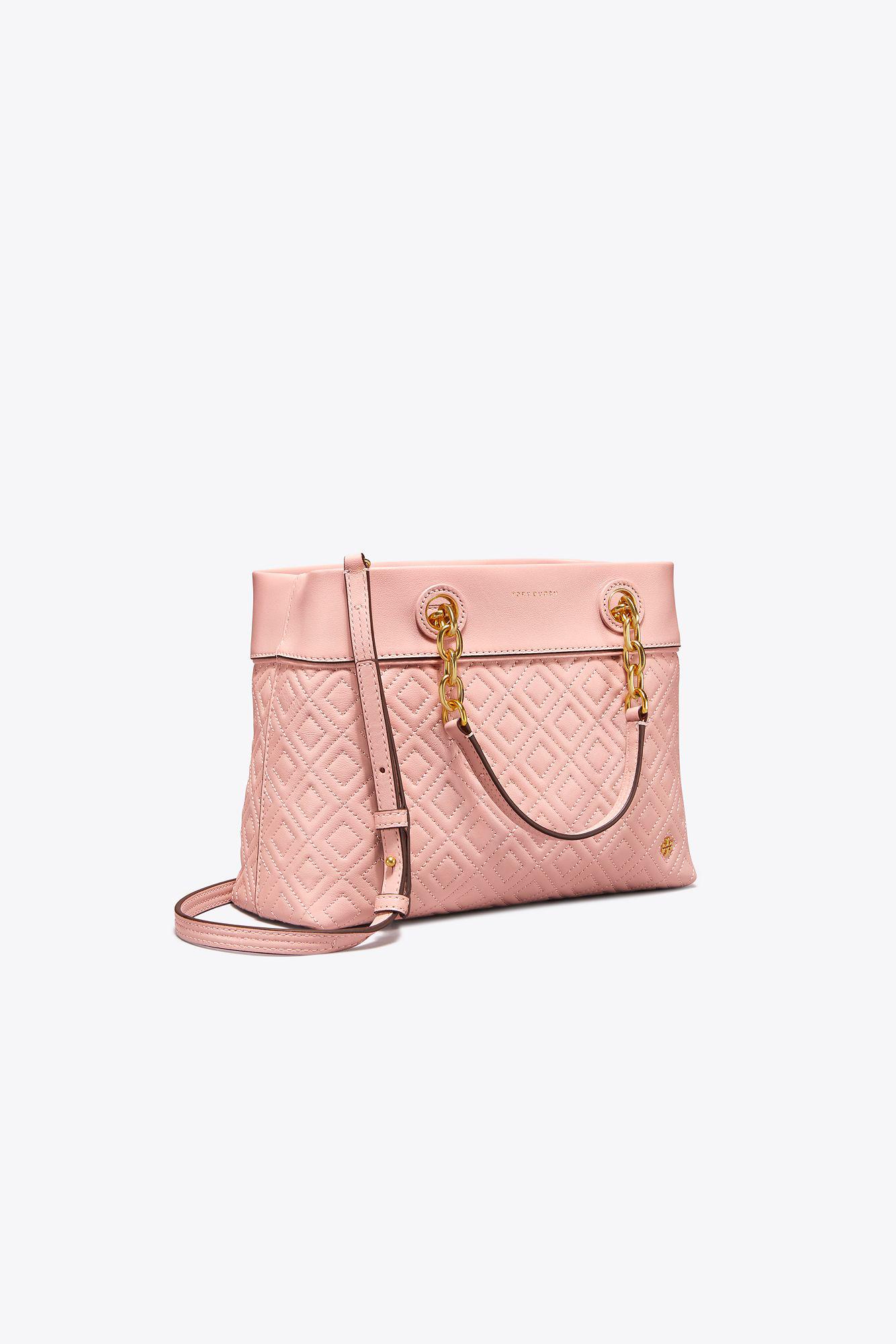 tory burch fleming small tote shell pink