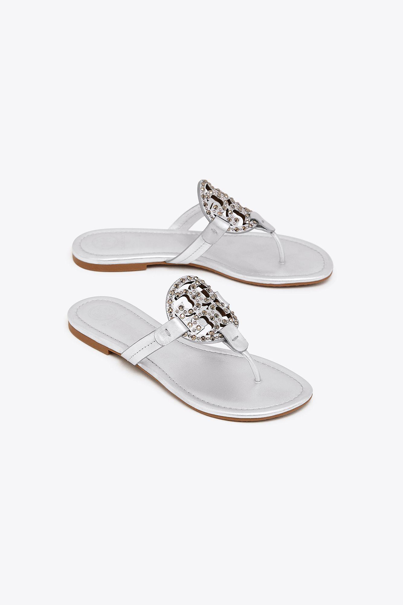 Tory Burch Miller Embellished Sandals, Metallic Leather - Lyst