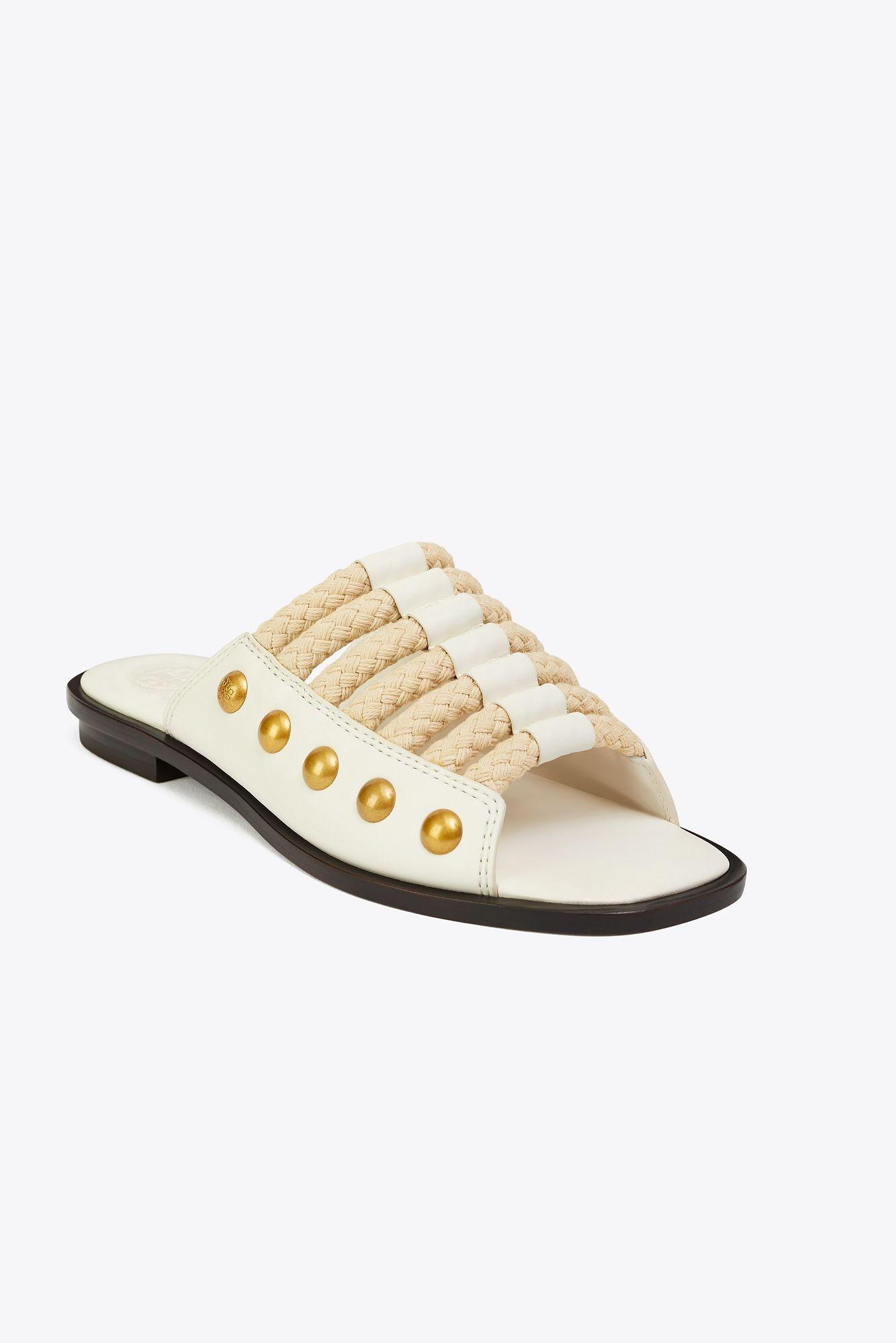 tory burch rope fringe leather slides