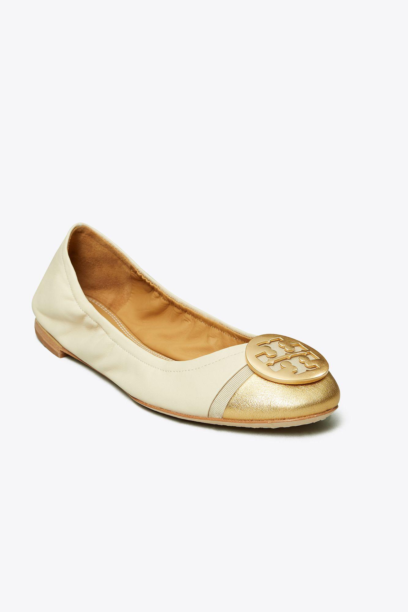 Tory Burch Leather Minnie Metallic Cap-toe Ballet Flats - Save 18% - Lyst