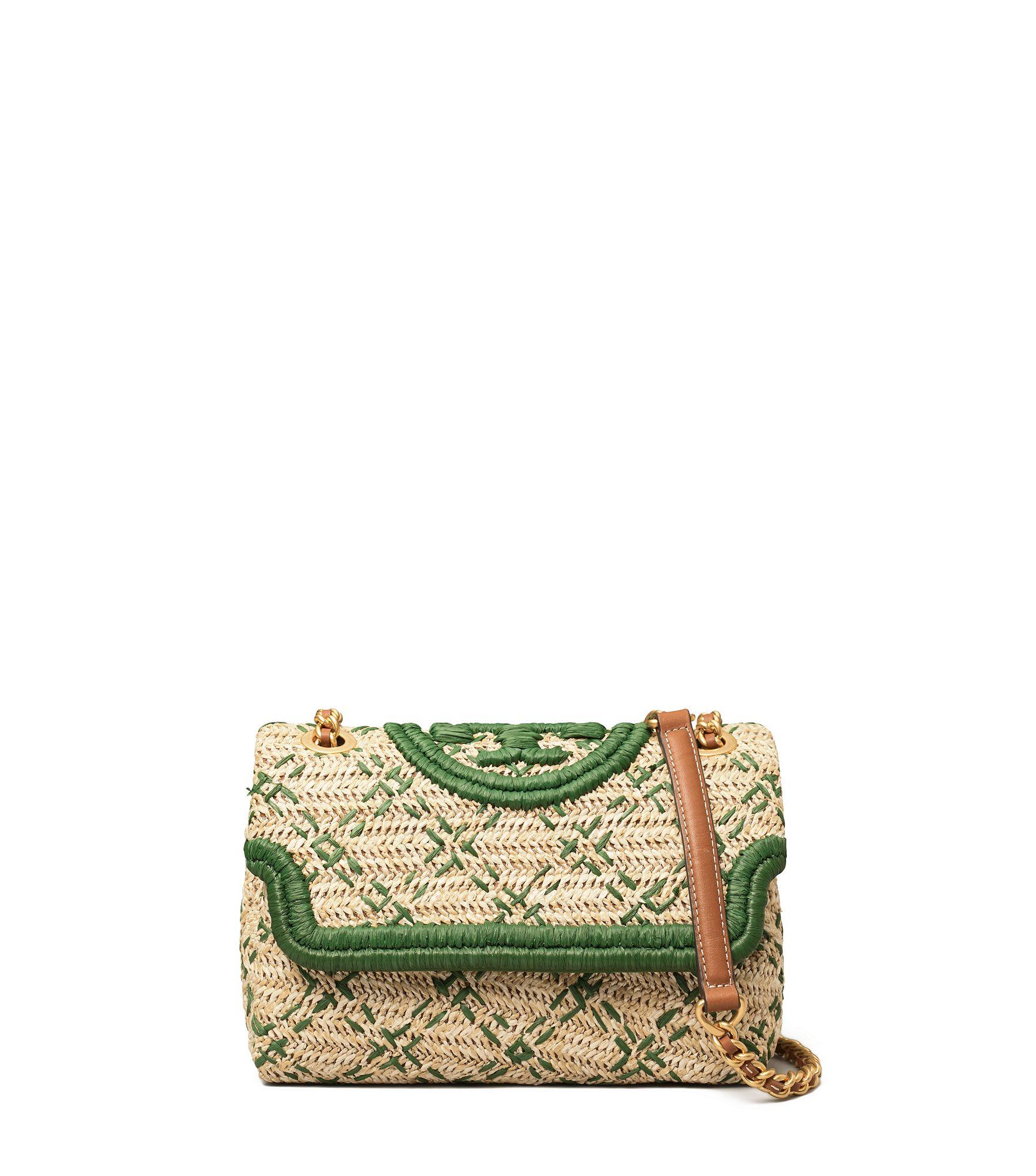 Tory Burch Leather Fleming Soft Straw Small Convertible Shoulder Bag in