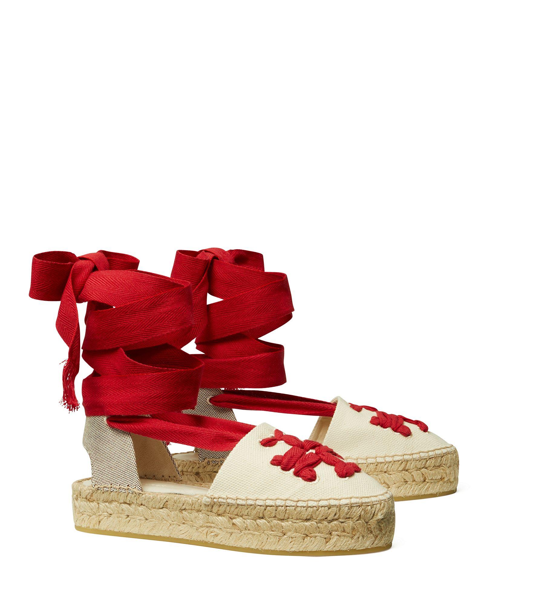 Tory Burch Woven Double T Espadrilles in Red | Lyst