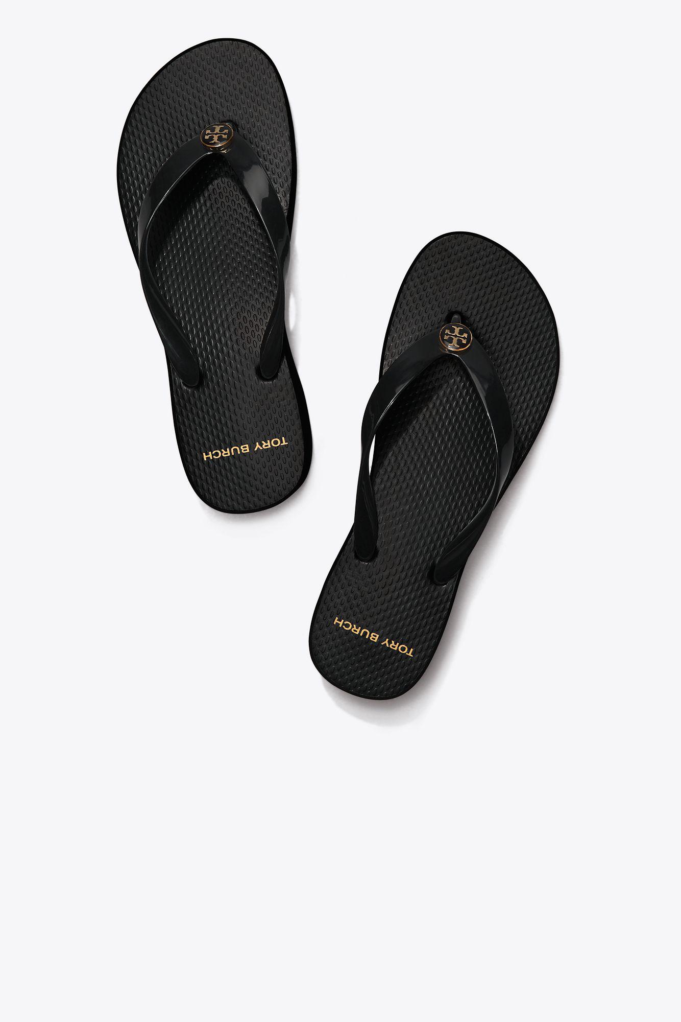 tory burch black wedge flip flops