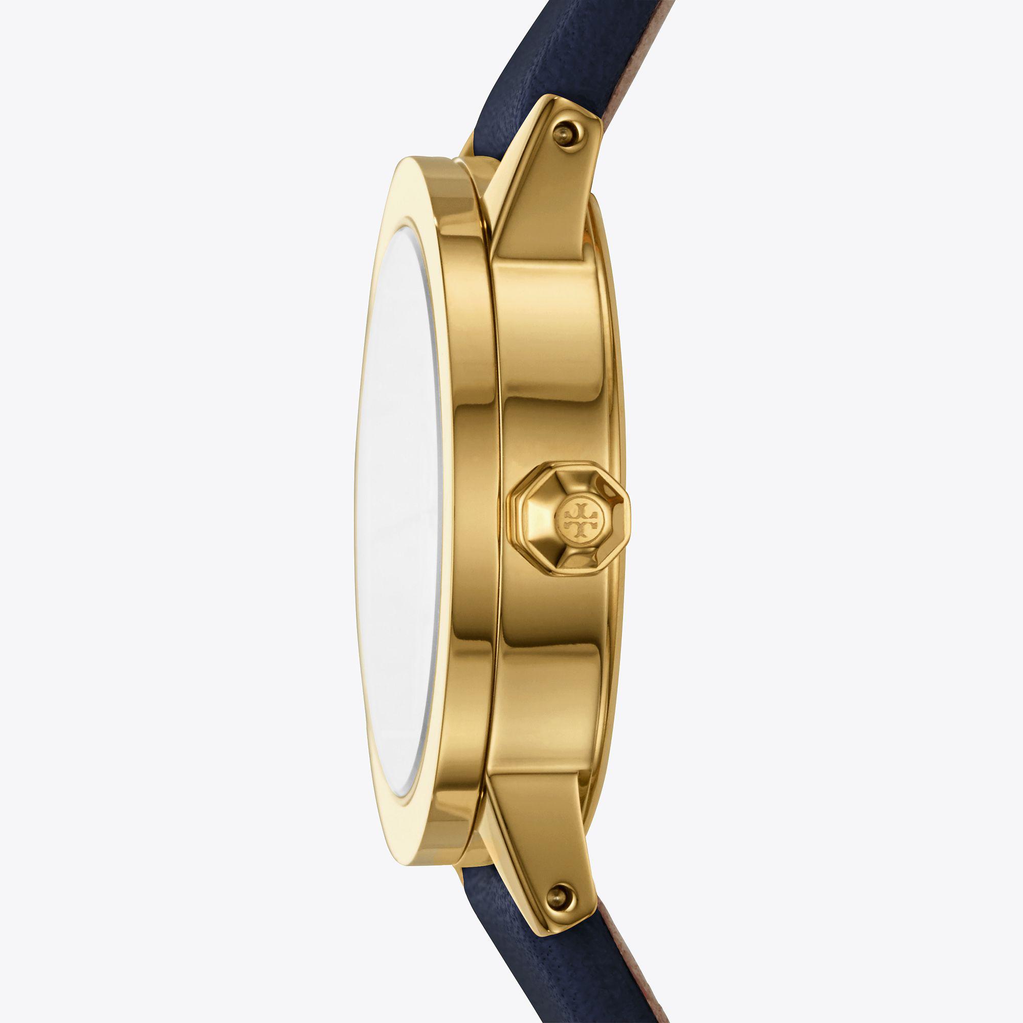 Tory Burch Gigi Watch, Navy Leather/gold-tone, 28 Mm in Gold/Navy 