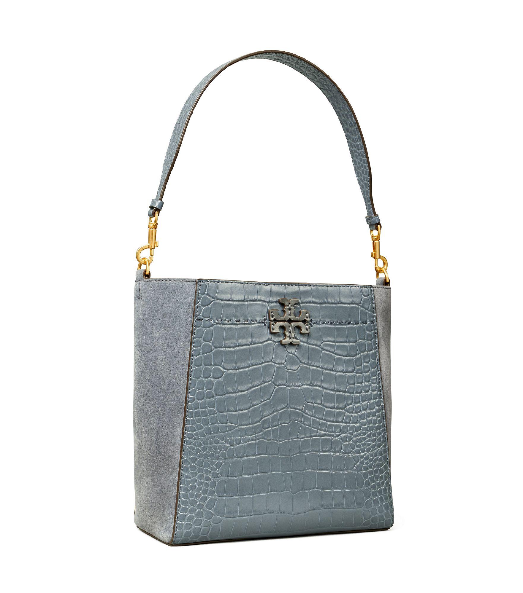Tory Burch Mcgraw Small Croc-embossed Leather & Suede Bucket Bag