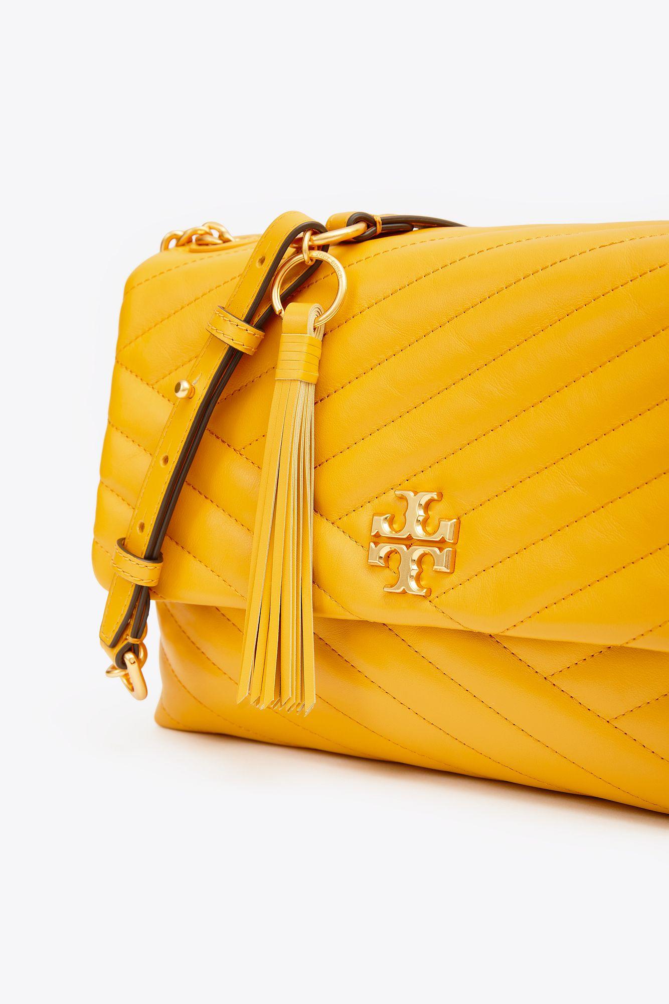 Tory Burch Kira Chevron Patent Small Flap Shoulder Bag Yellow Leather  ref.651132 - Joli Closet