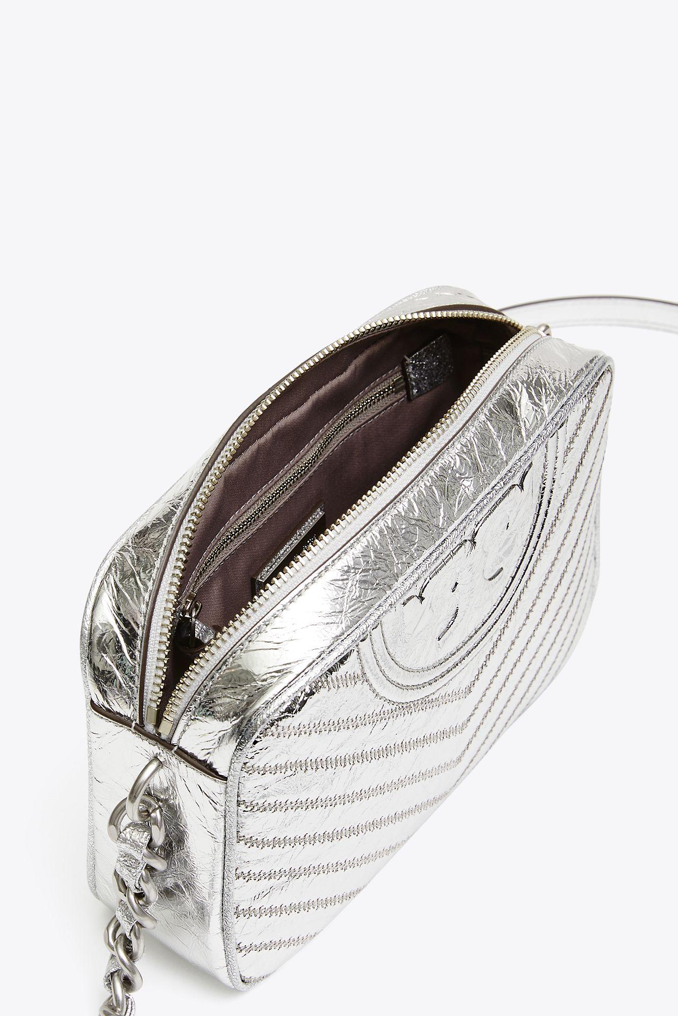 Tory Burch Leather Fleming Distressed Metallic Camera Bag Lyst