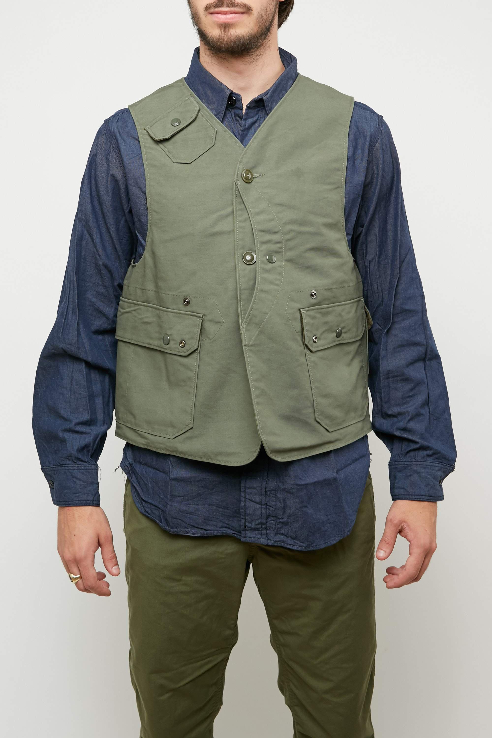 Engineered Garments Upland Vest Olive Cotton Double Cloth in Green for ...
