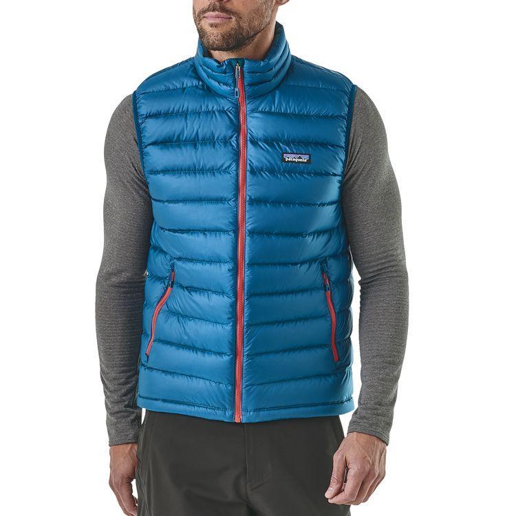 Patagonia Synthetic Down Sweater Vest Big Sur Blue W/ Fire Red for Men -  Lyst
