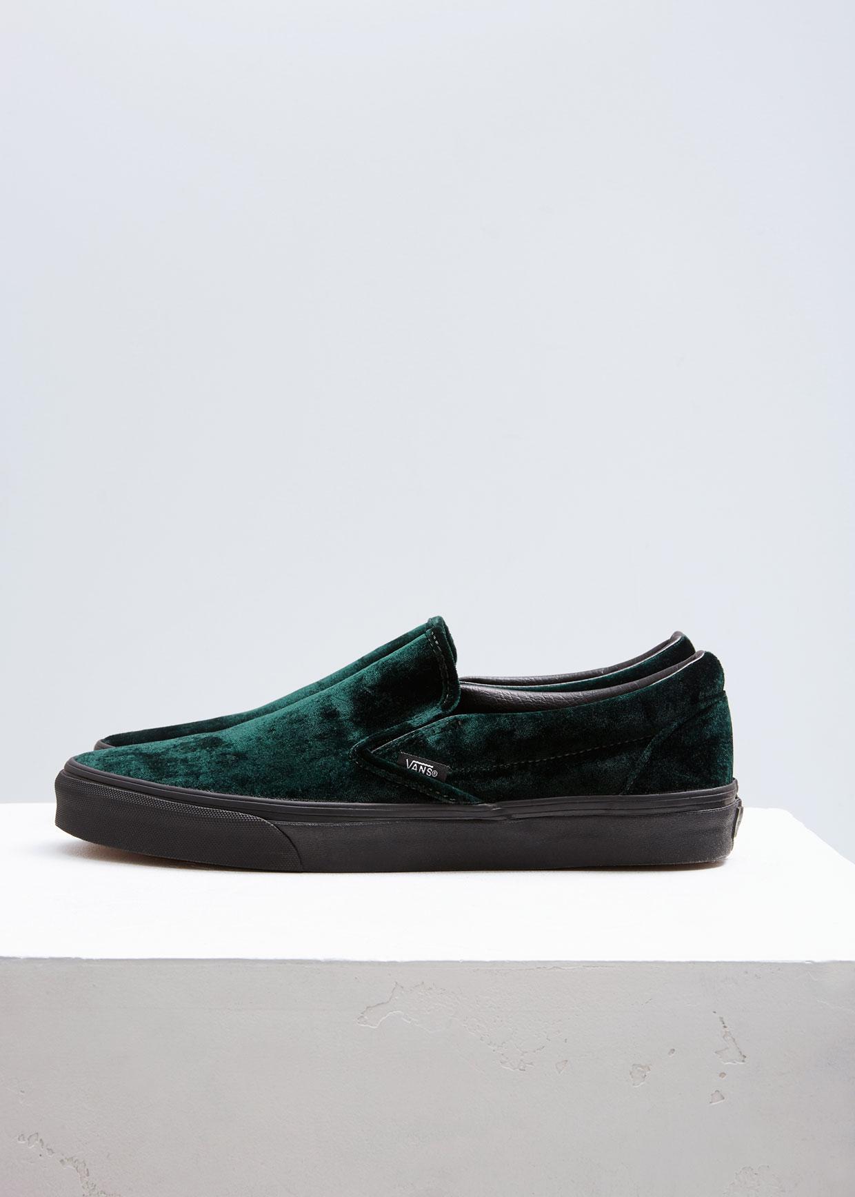 green velvet slip on vans
