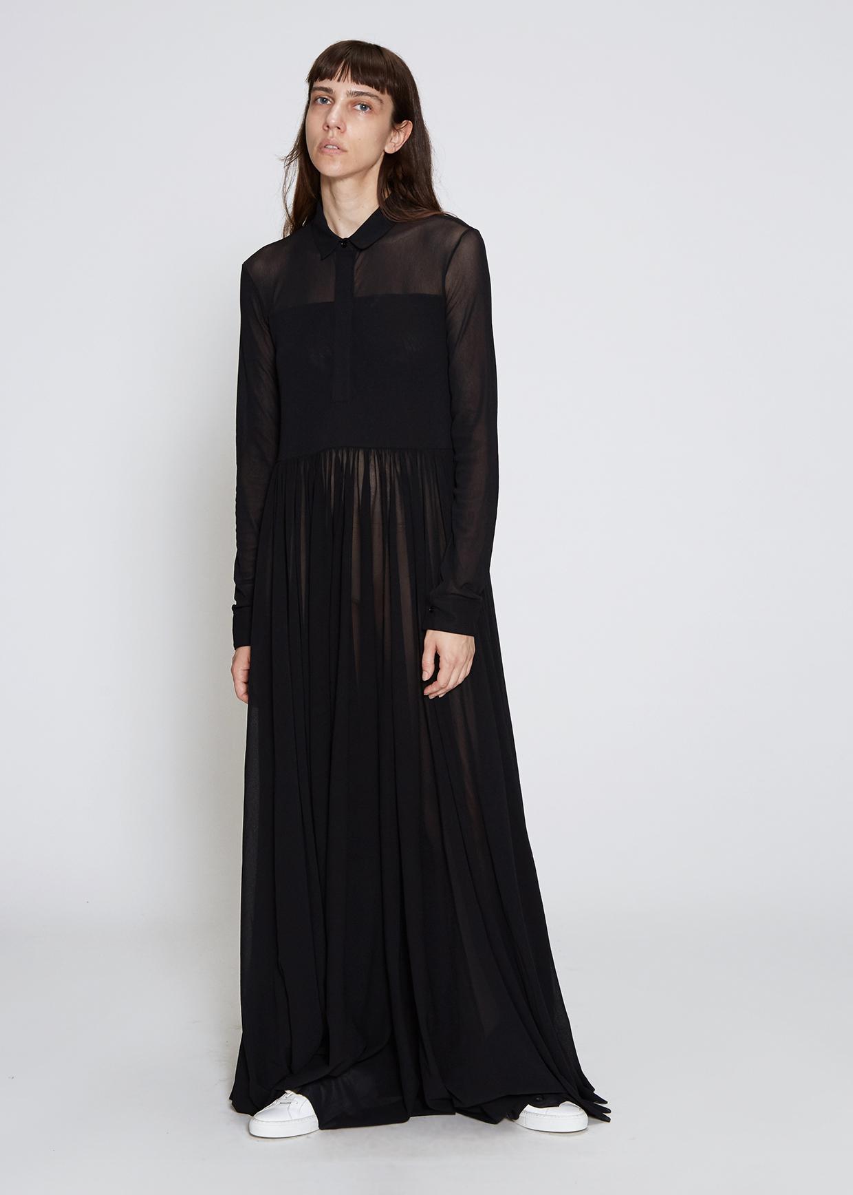 Jil Sander Synthetic Long Sleeve Full Length Dress In Black Lyst