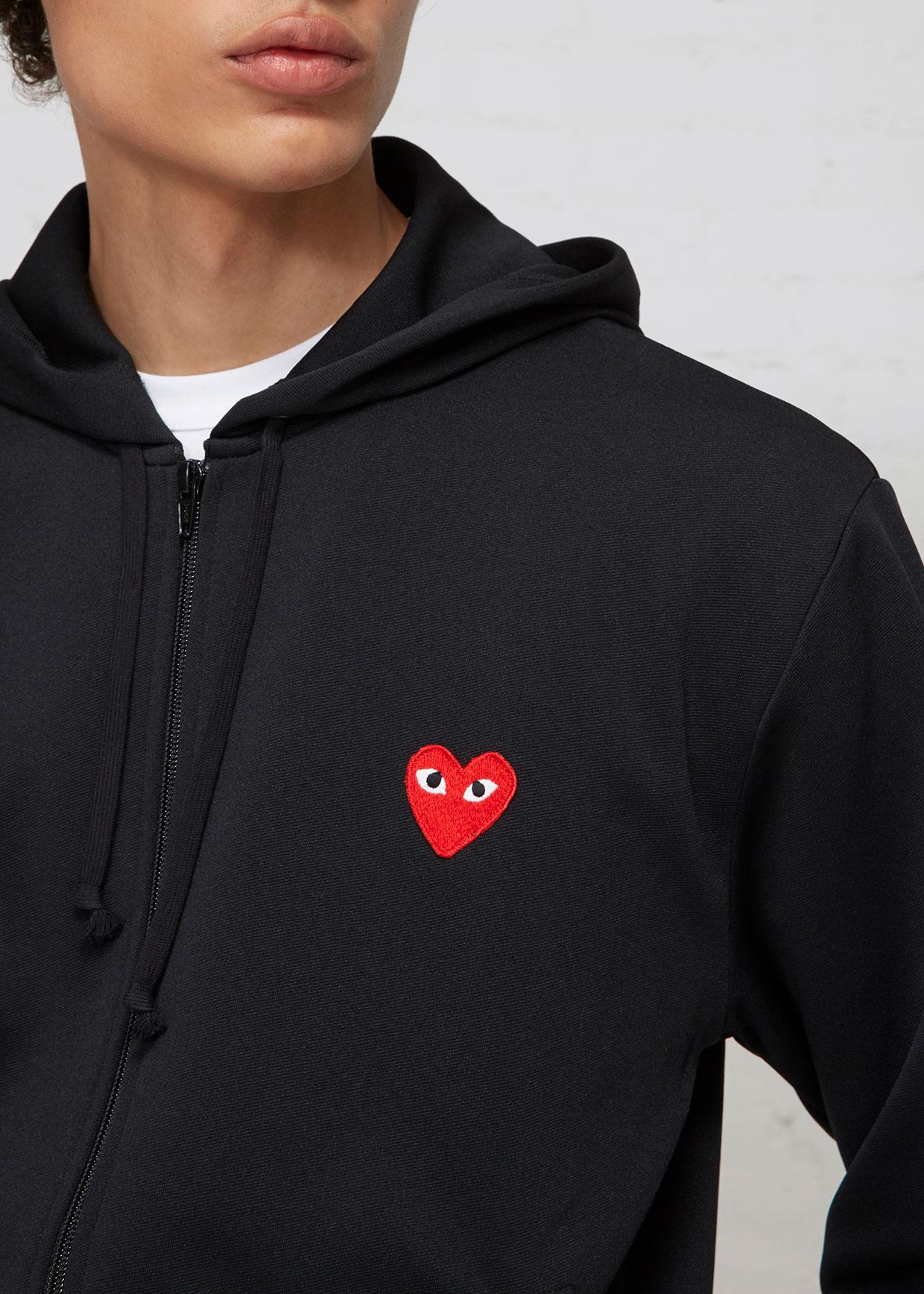 COMME DES GARÇONS PLAY Synthetic Black Full Zip Hooded Red Heart ...