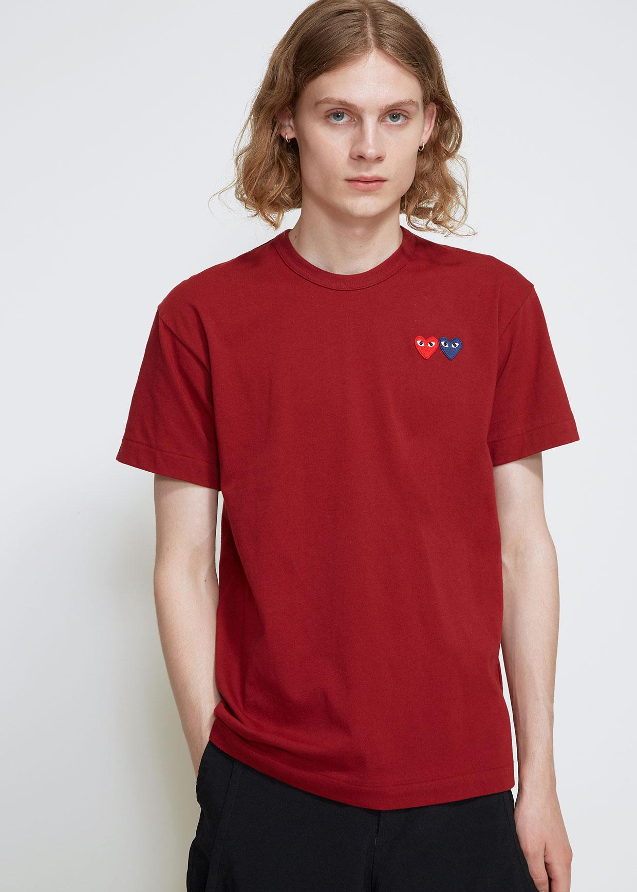COMME DES GARÇONS PLAY Cotton Double Heart T-shirt in Burgundy (Red ...