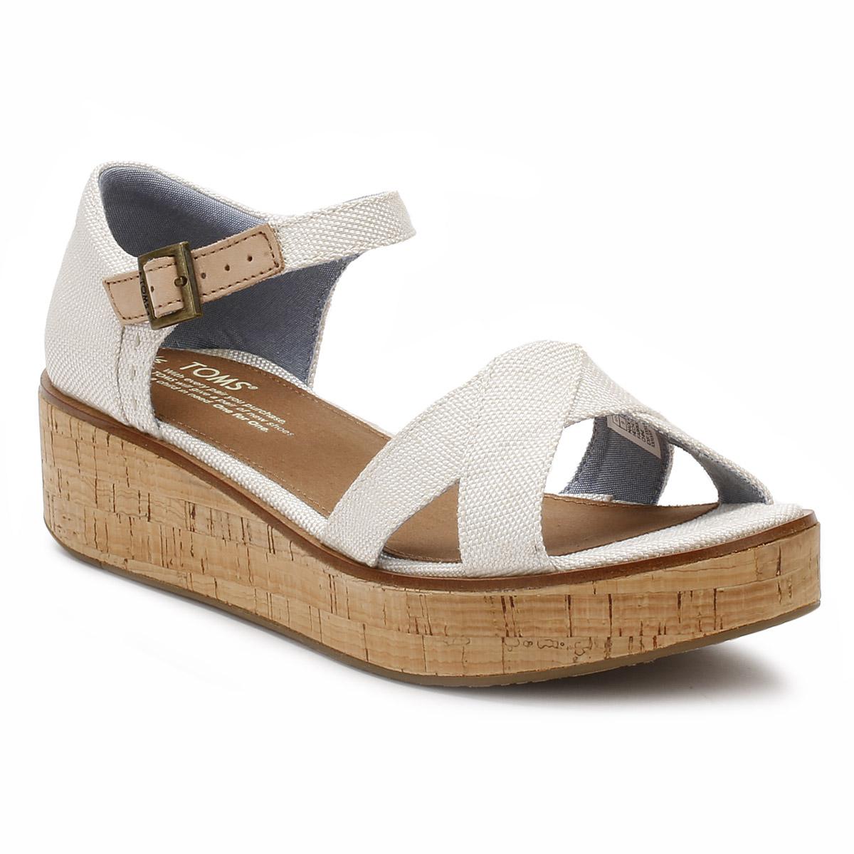 TOMS Cotton Womens Natural Yarn Dye Harper Platform Wedge Sandals - Lyst