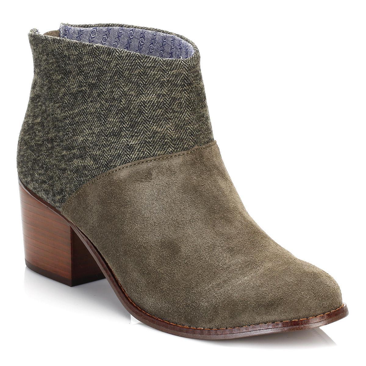 TOMS Suede Womens Tarmac Olive/herringbone Green Leila Bootie Ankle