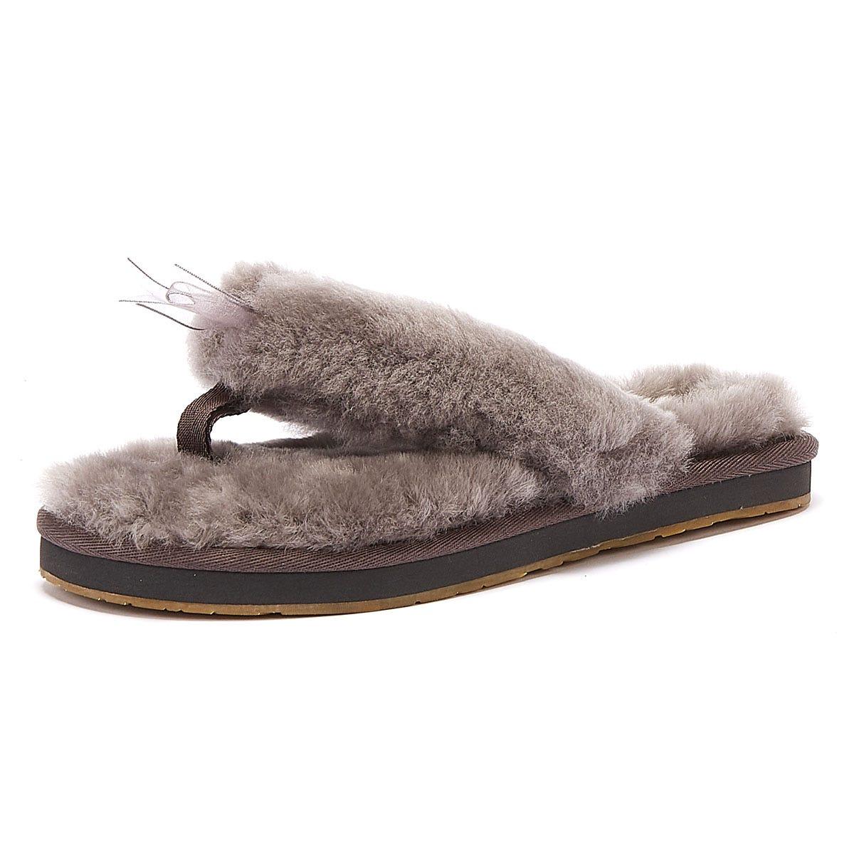 ugg fluff flip flop slippers grey