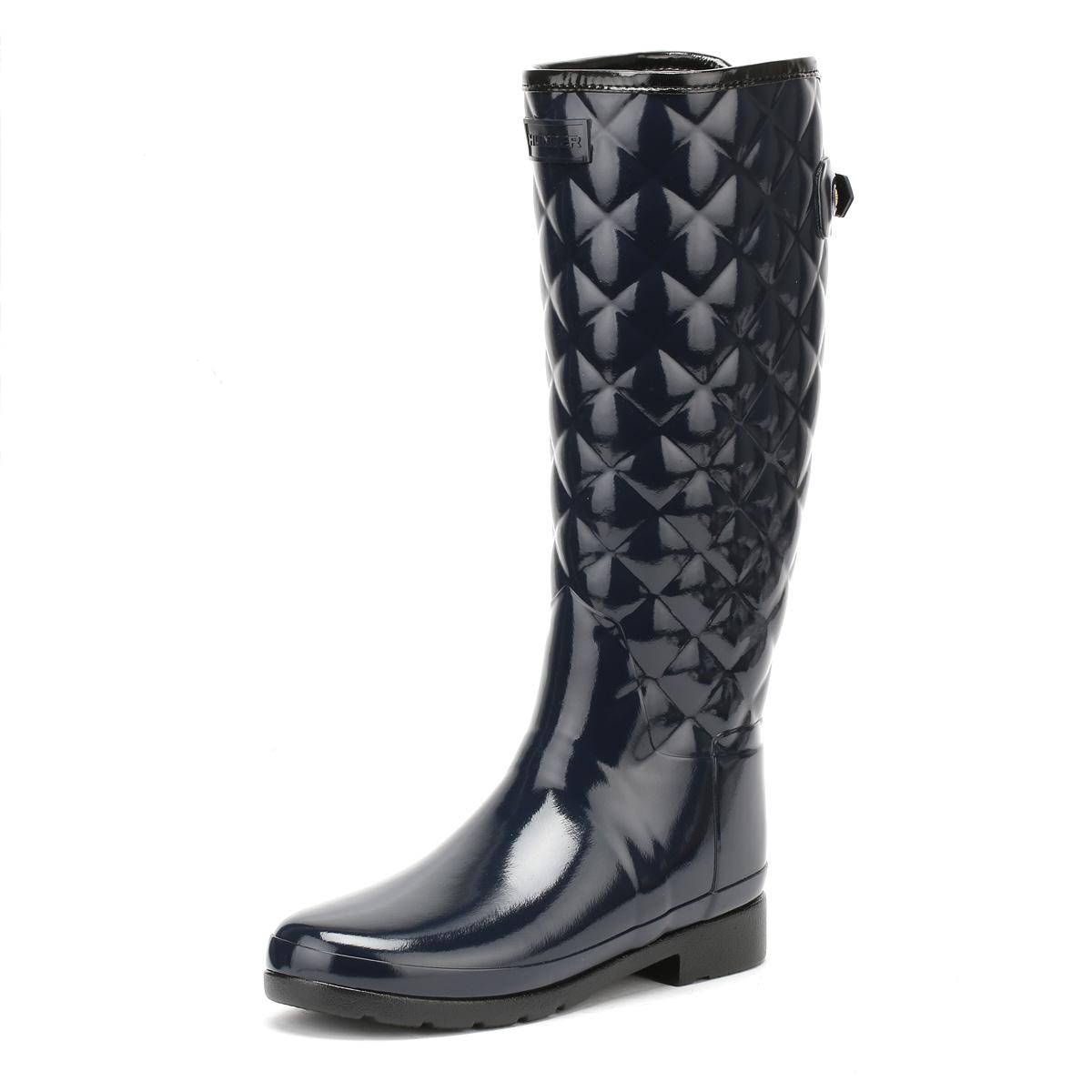 HUNTER Rubber Original Womens Refined Tall Quilted Gloss Navy ...
