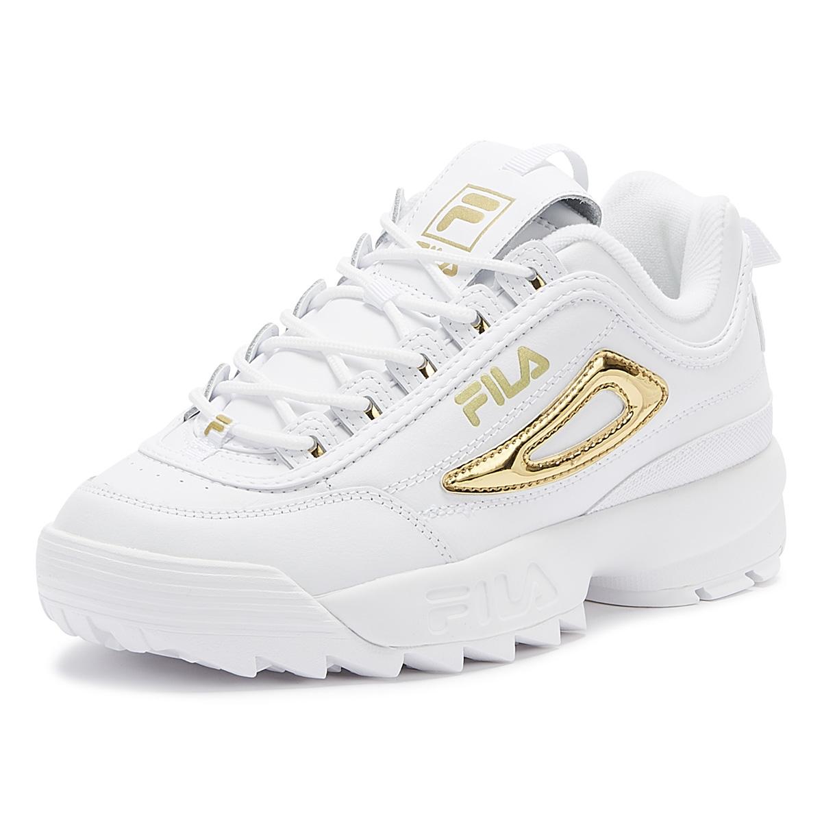 Fila Leather Disruptor Ii Metallic Accent Womens White / Gold Trainers ...